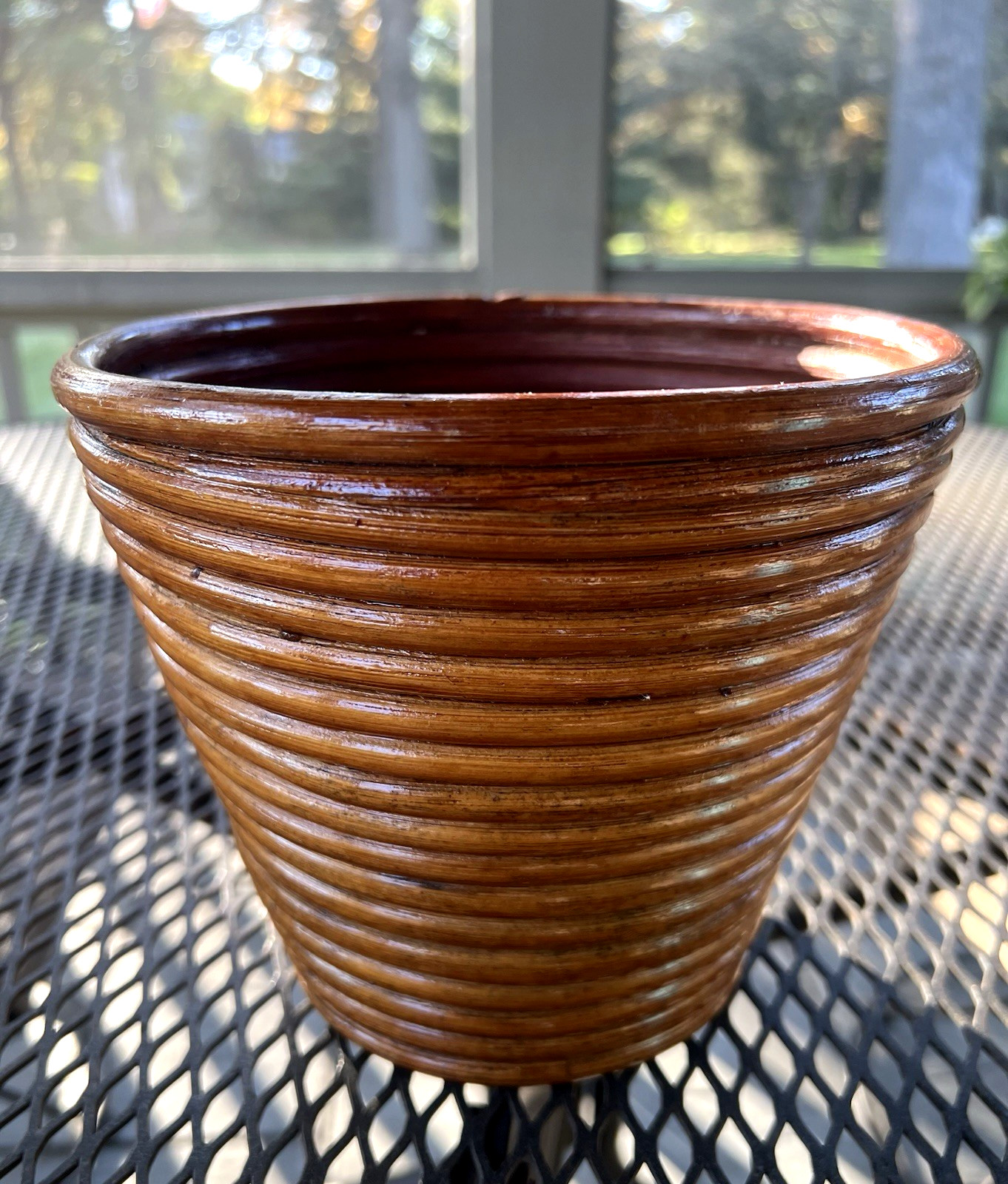 Vintage Mid Century Pencil Reed Rattan Planter/Basket Crespi Style NICE