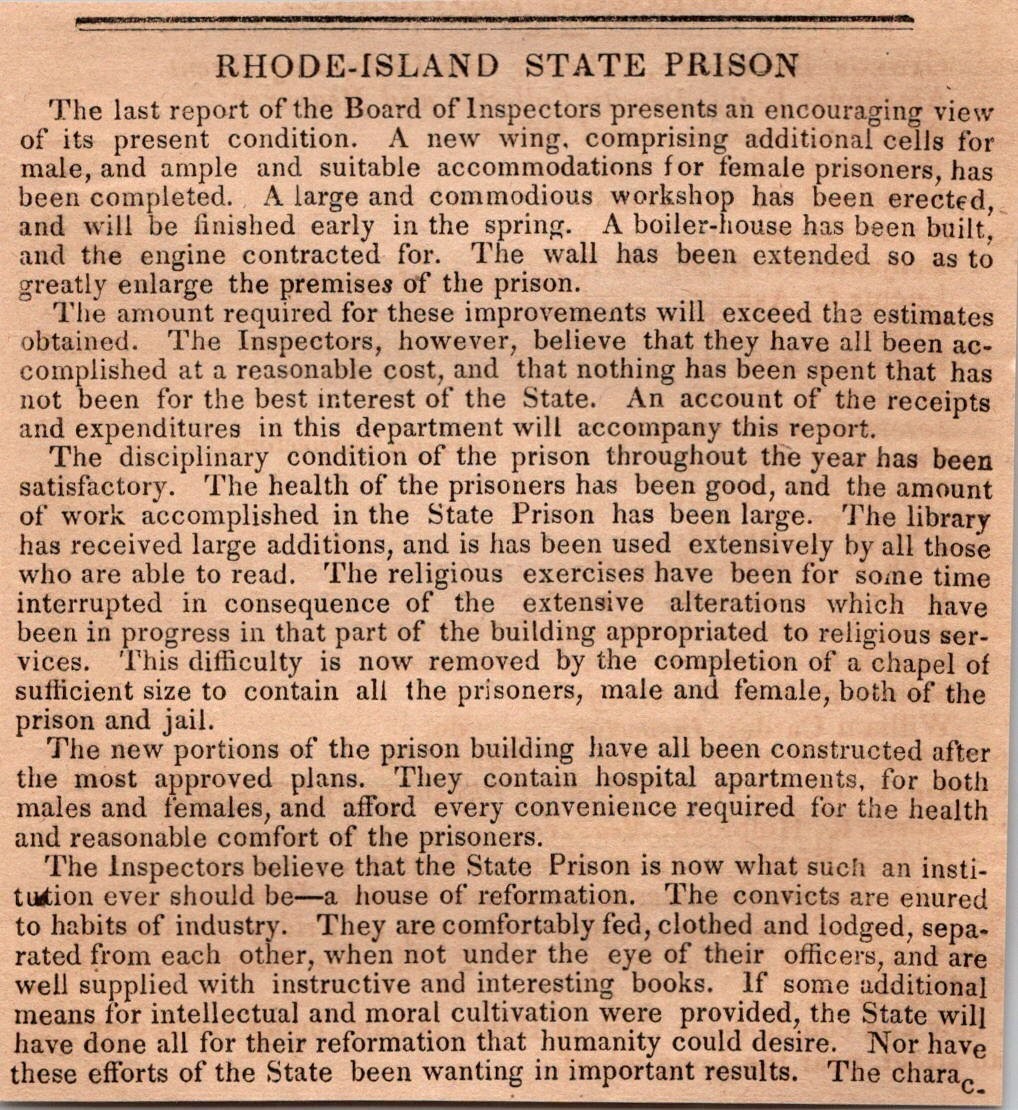 Rhode-Island State Prison 1856 Providence RI Ad 5AK8-H5 Rhode-Island State Prison 1856 Providence RI Ad 5AK8-H5