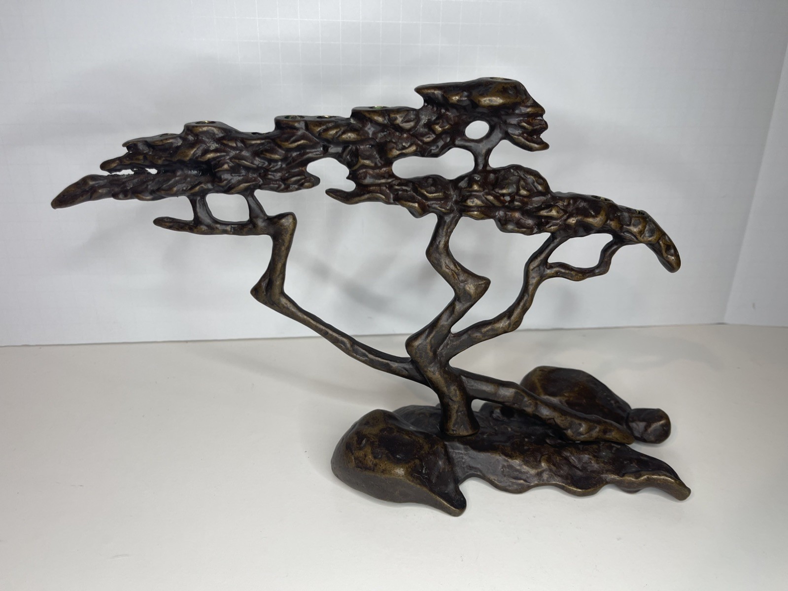 Signed Scott Nelles 1993 Bronze Art Sculpture Cypress Tree Of Life Menorah