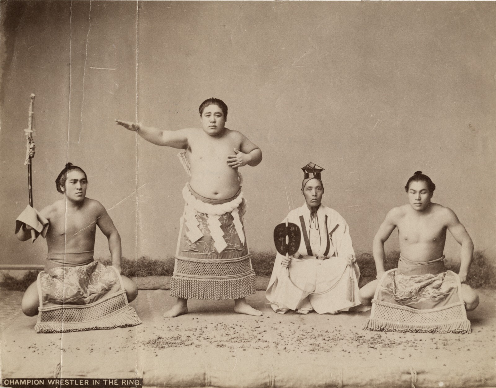 c. 1890's Konishiki Yasokichi I, Sumo 17th Yokozuna Albumen Photo by T. Enami