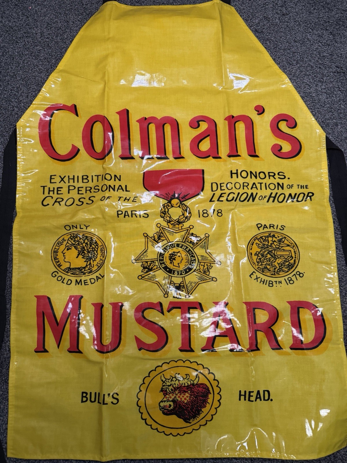 Vintage 1970\'s Vinyl Colman\'s Mustard Full BBQ Apron Bull\'s Head Paris 1878