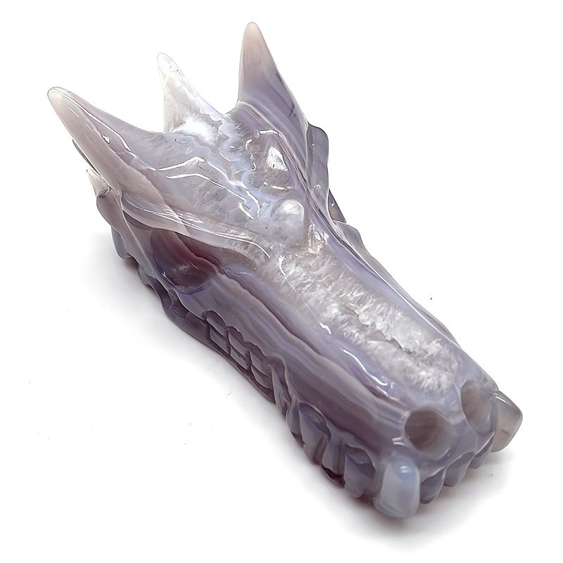 4.2'' Natural Agate Geode Carved Crystal Dragon Skull sculpture,Crystal Healing