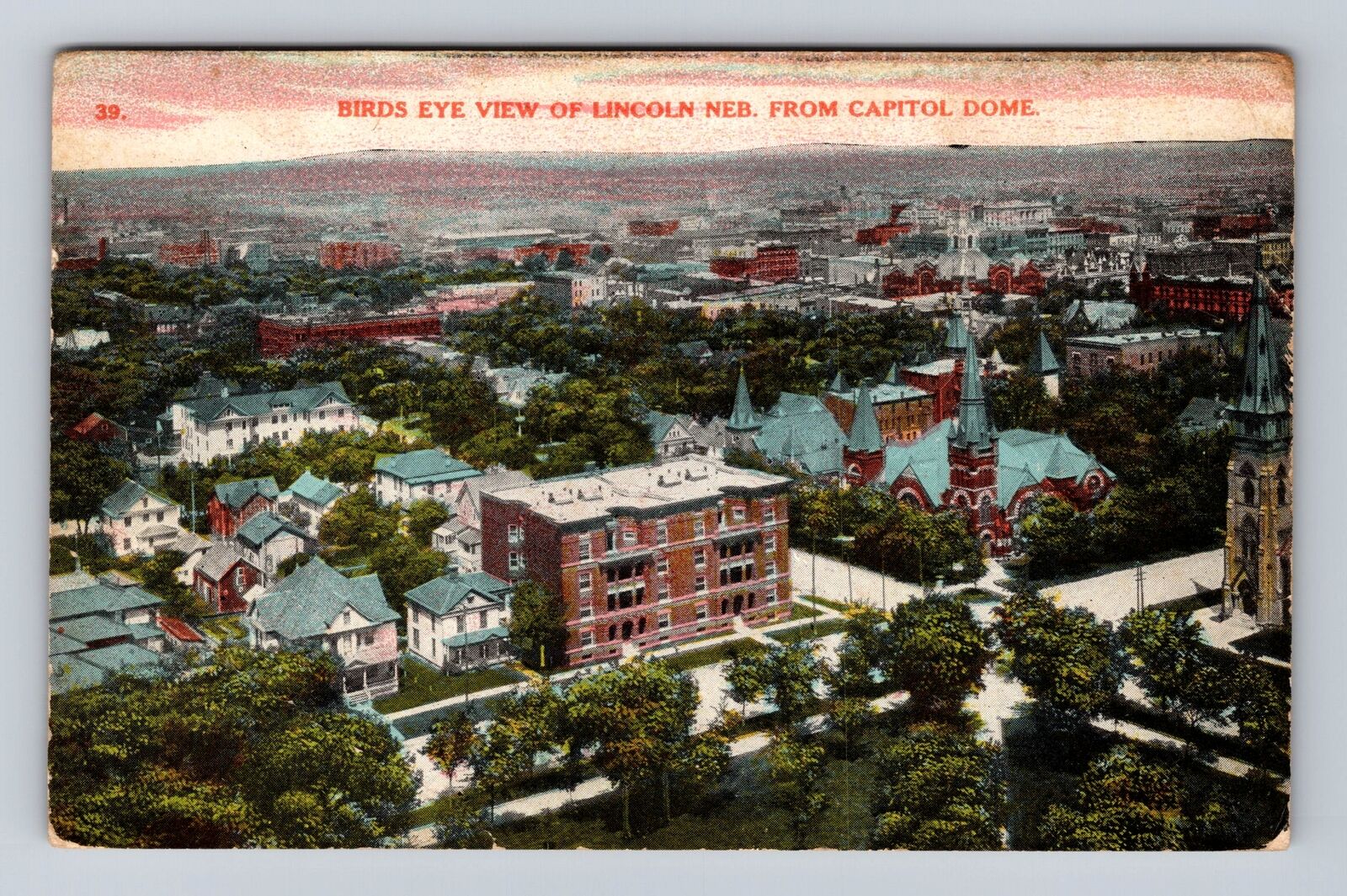 Lincoln NE-Nebraska, Aerial Of Capital Dome, Antique, Vintage Souvenir Postcard