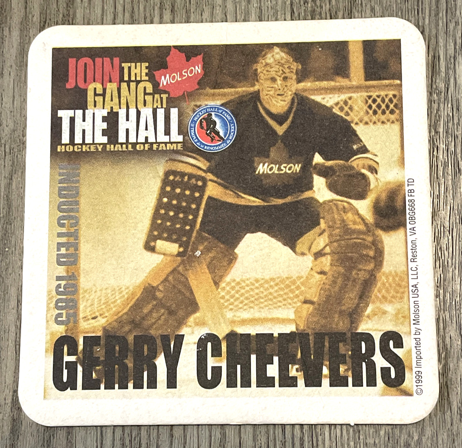 Molson Beer Gerry Cheevers Goalie NHL Hockey Hall of Fame VTG 1985 Coaster