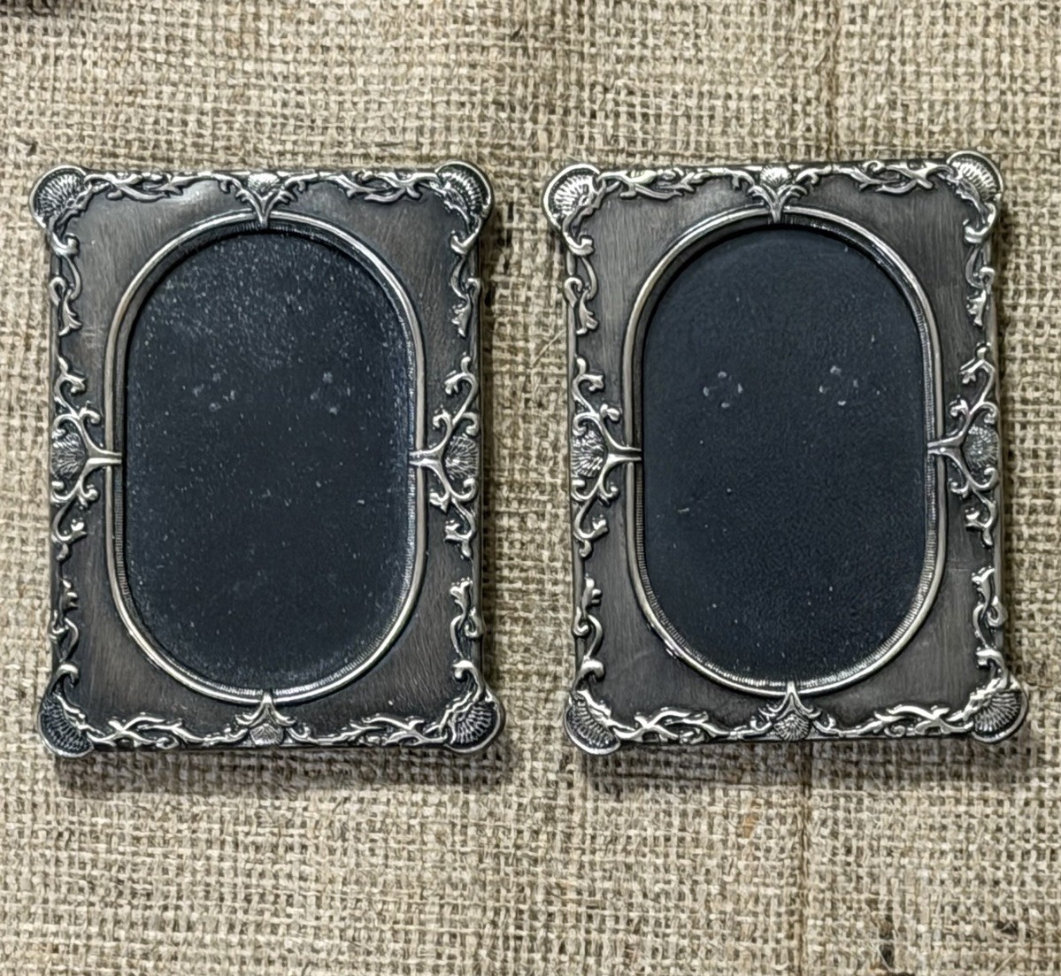 Vintage Victorian Style Metal Picture Frames Mini Wallet Size Elegant Set/2 Pair