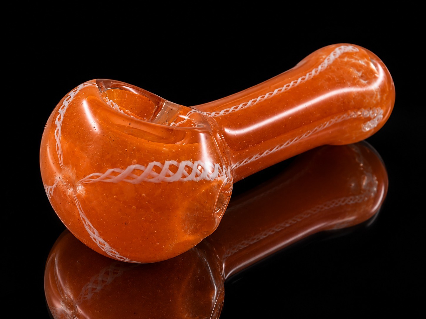 Mini Glass Tobacco Hand Pipe Orange White Twist Swirl Pocket Size