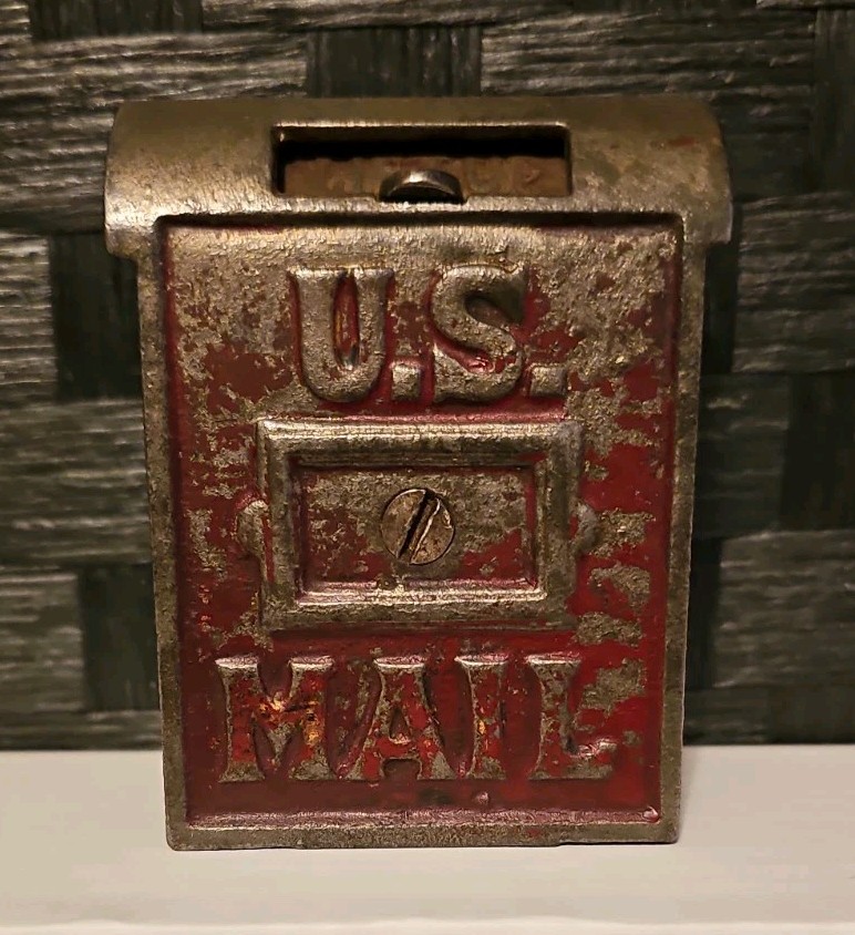 Vintage 1920's U.S. Mail Mailbox Cast Iron Bank 5 Vintage 1920's U.S. Mail Mailbox Cast Iron Bank 5