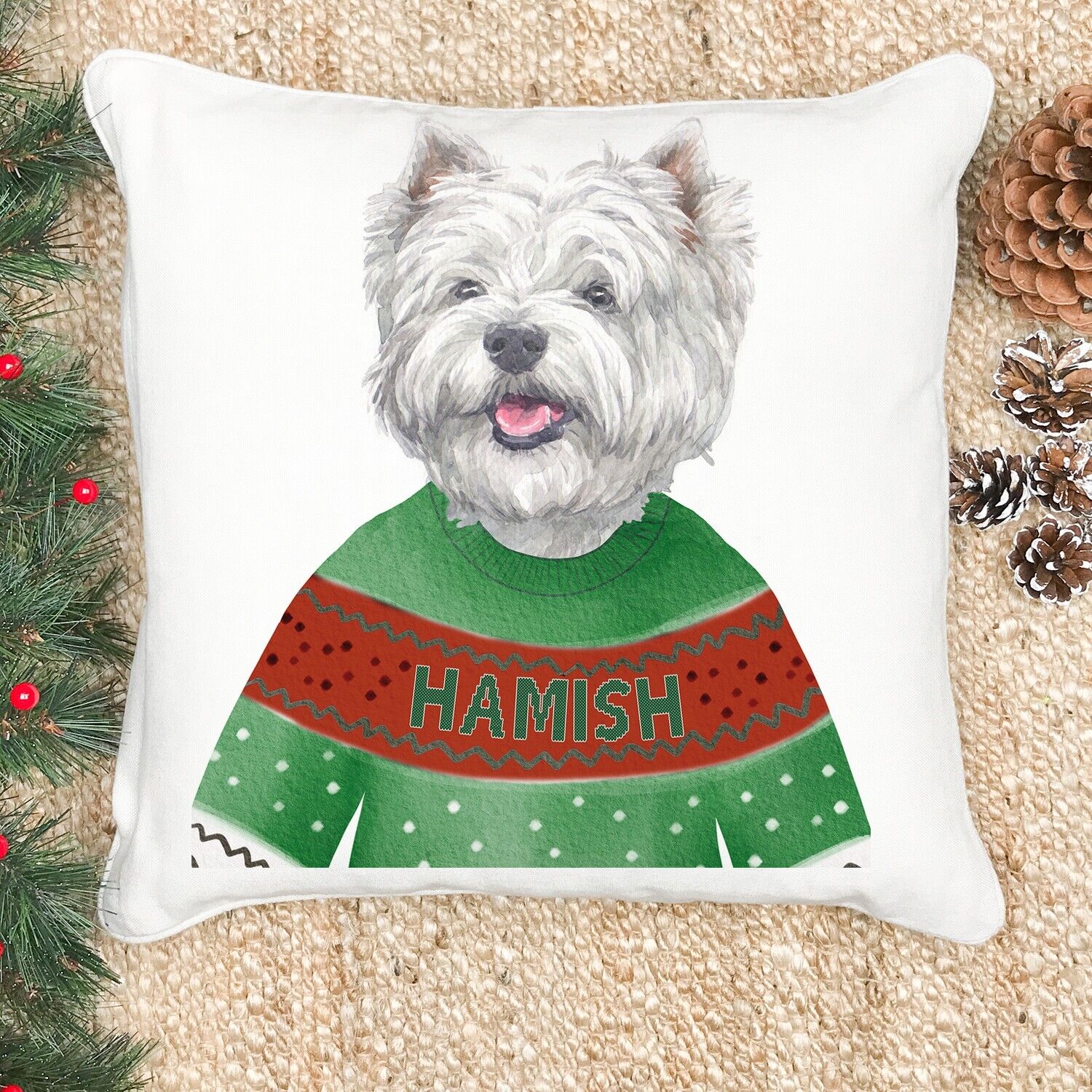 Personalised Westie Christmas Cushion Cover Dog Xmas Jumper Decor Gift DJ47