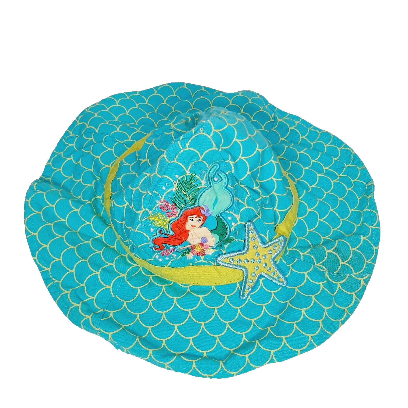 Disney Little Mermaid Ariel Sun Hat Size XXS/XS 2-3 Aqua Teal Beach Toddler Hat