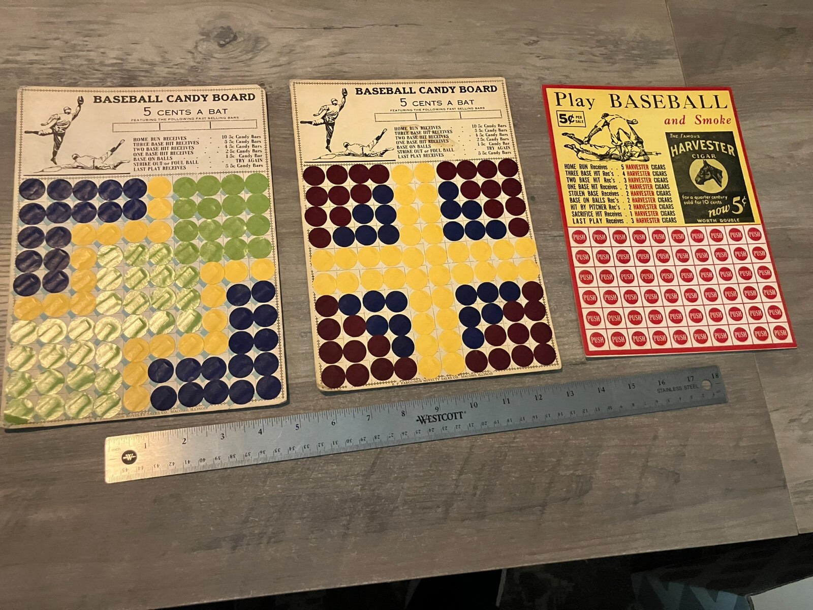 VTG Lot Trade Stimulators Baseball Candy Board + Punchboard Harvester Cigars