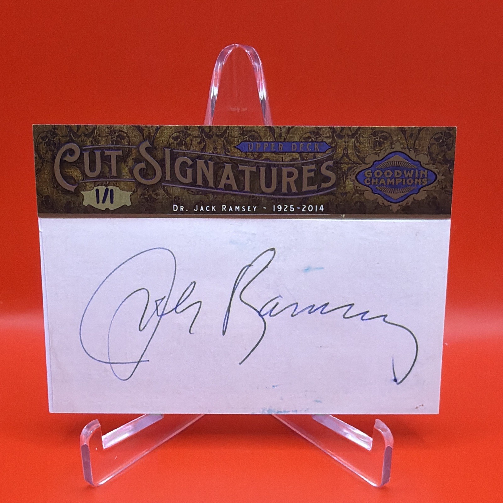 1/1 Upper Deck 2019 Goodwin Champions Cut Signature Auto Dr Jack Ramsey Error 1/1 Upper Deck 2019 Goodwin Champions Cut Signature Auto Dr Jack Ramsey Error