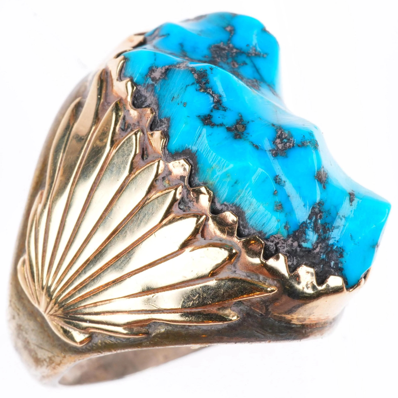 sz9.5 big vintage Zuni 14k gold accent sterling silver high grade turquoise ring sz9.5 big vintage Zuni 14k gold accent sterling silver high grade turquoise ring