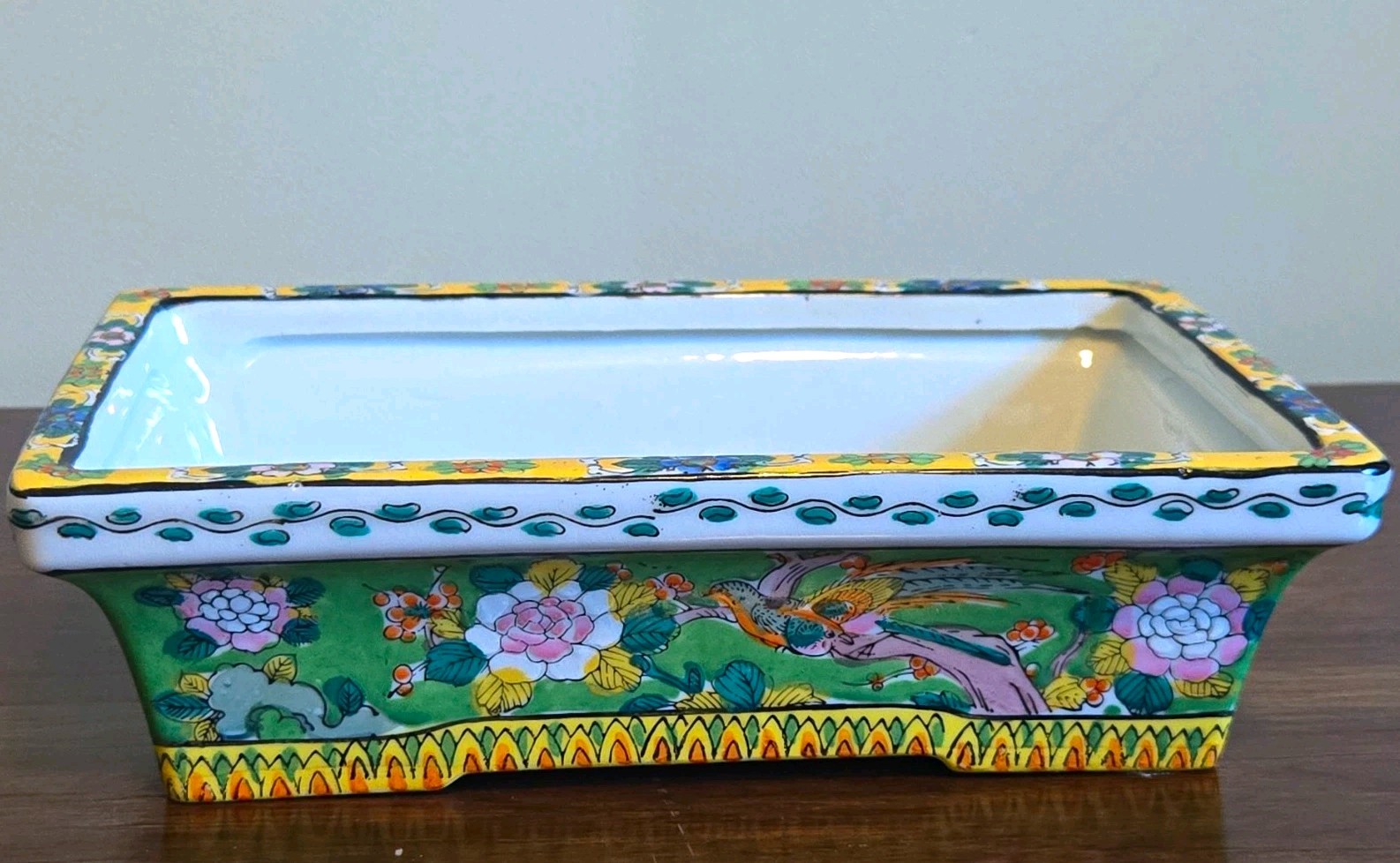 Vintage 1930s Japanese Porcelain Ikebana Suiban Planter Chujyo Shoten Green Vintage 1930s Japanese Porcelain Ikebana Suiban Planter Chujyo Shoten Green