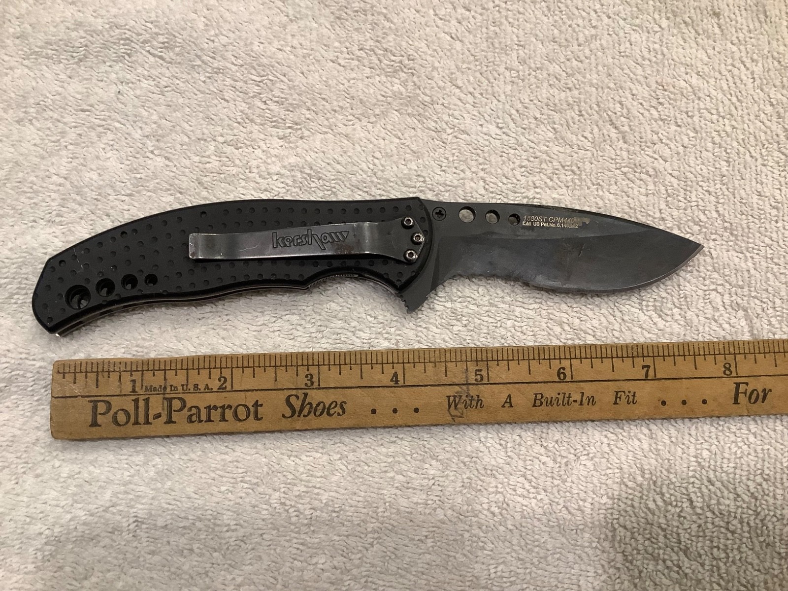 Vintage Kershaw 1580ST Ken Onion Boa Folding Knife CPM440V Black Serrated USA
