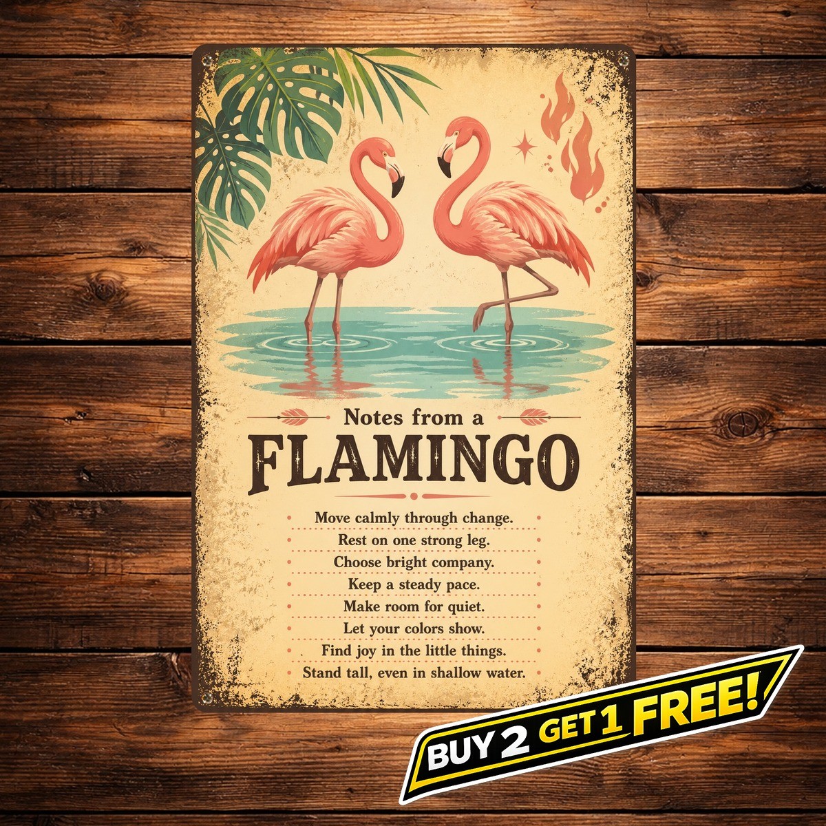 Advice From A Flamingo Retro Metal Sign Tropical Wall Decor