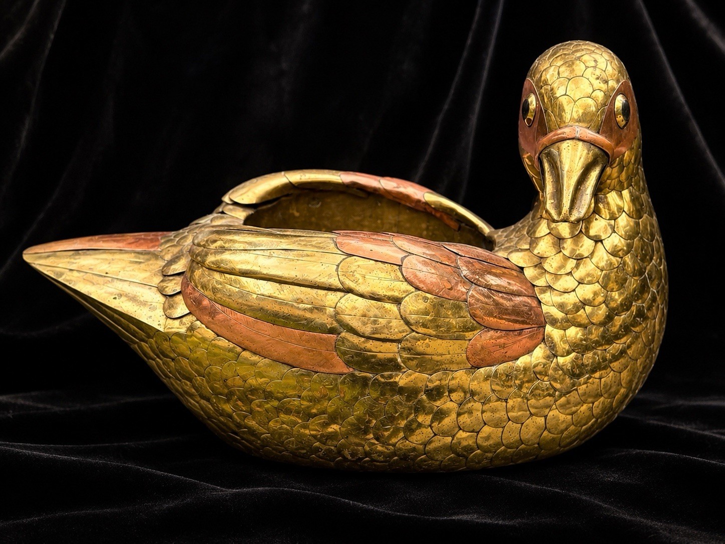 Vintage Signed Eduardo Brass Copper Duck Planter Sculpture 17.5” Large