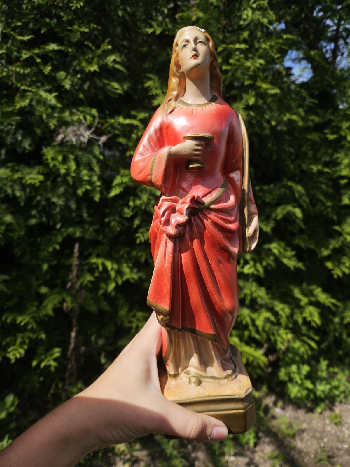 Vintage Chalkware Saint Lucy Statue Catholic Religious Figurine Red Robe Vintage Chalkware Saint Lucy Statue Catholic Religious Figurine Red Robe