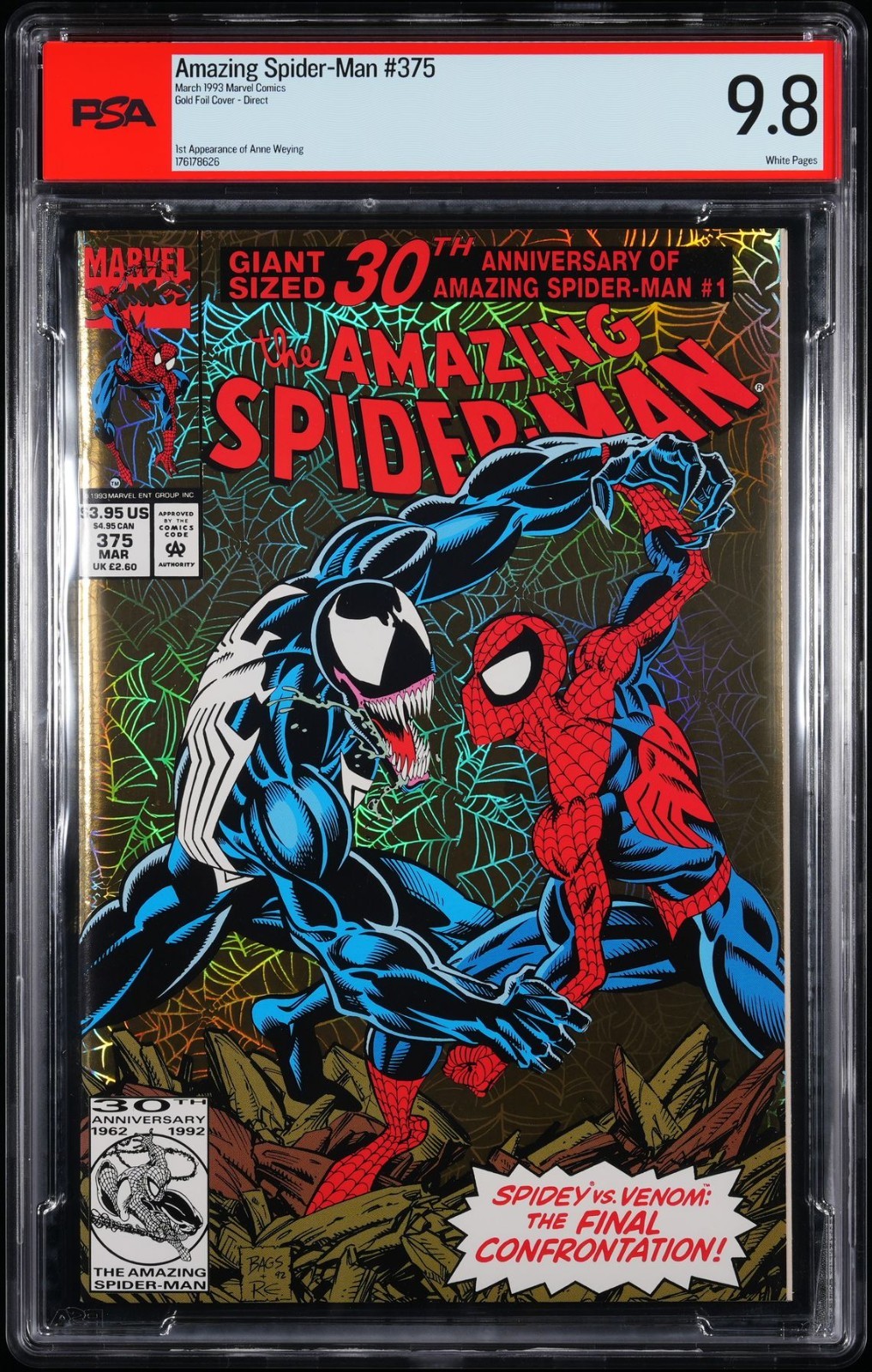 Amazing Spider-Man #375 (1993) PSA NOT CGC 9.8 WHITE Pages VENOM Gold Foil Amazing Spider-Man #375 (1993) PSA NOT CGC 9.8 WHITE Pages VENOM Gold Foil