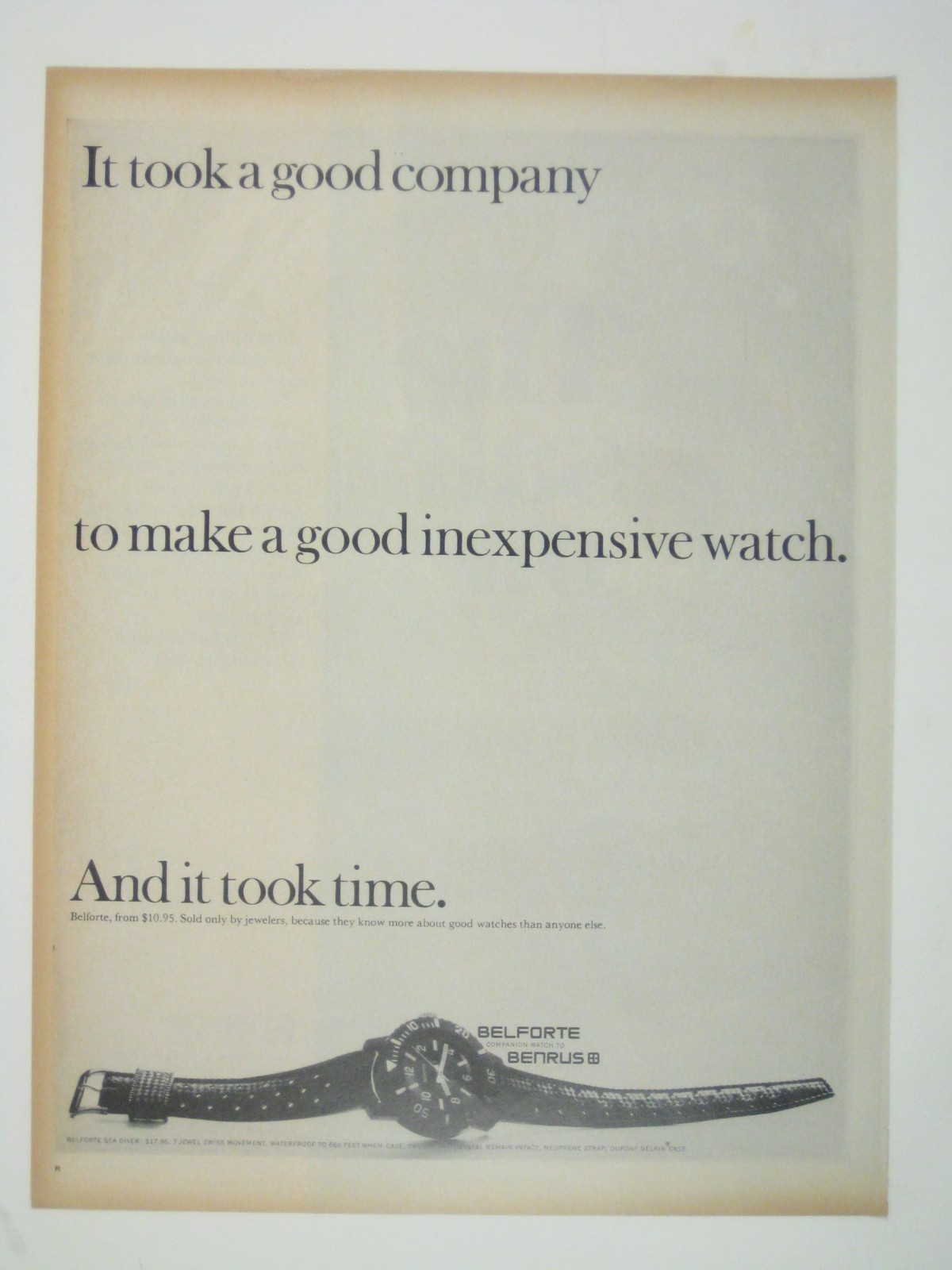 Belforte By Benrus Vintage 1960s Print Ad Watch Advertisement MOD 1960s