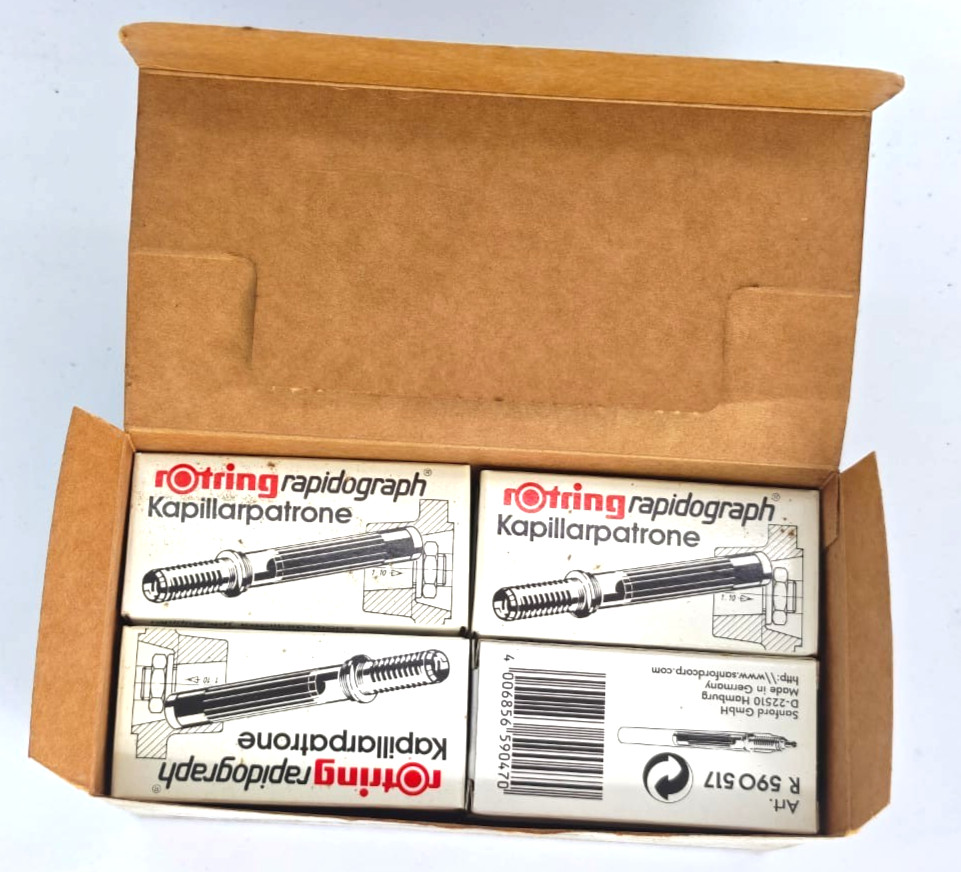 Vintage Rotring Rapidograph R590517 Black Ink Cartridge Box 3pcs NOS Germany