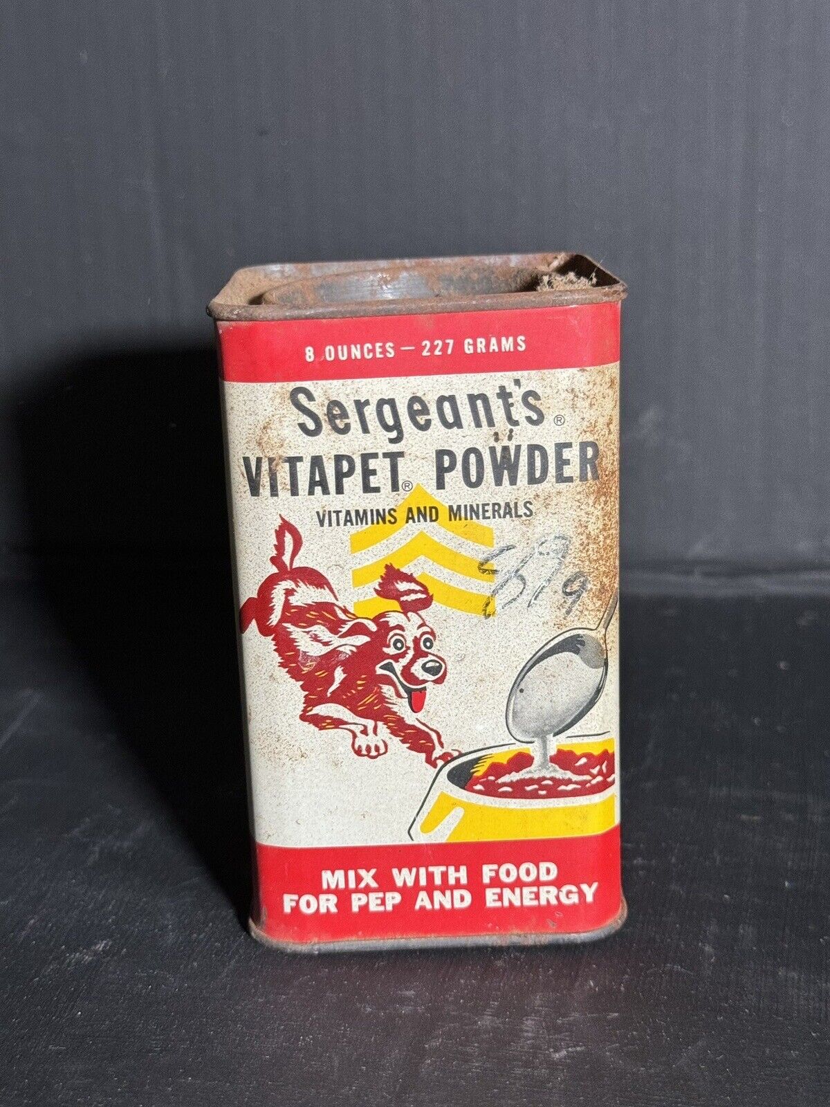 Sergeant’s Vitapet Powder Vintage Tin Advertisement Dog Graphics 8oz Square Can
