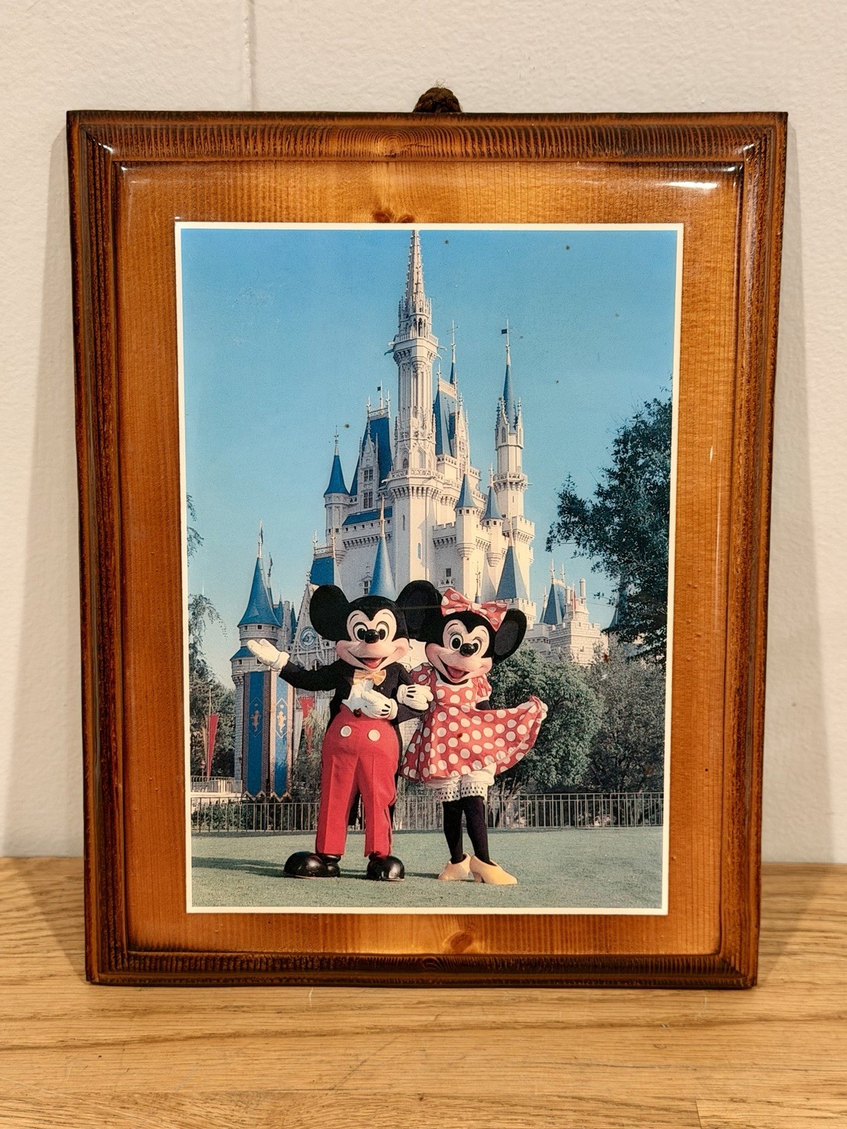 Vintage Wooden Varnished Disneyland Mickey & Mouse Minnie Photo - Vintage Wooden Varnished Disneyland Mickey & Mouse Minnie Photo -