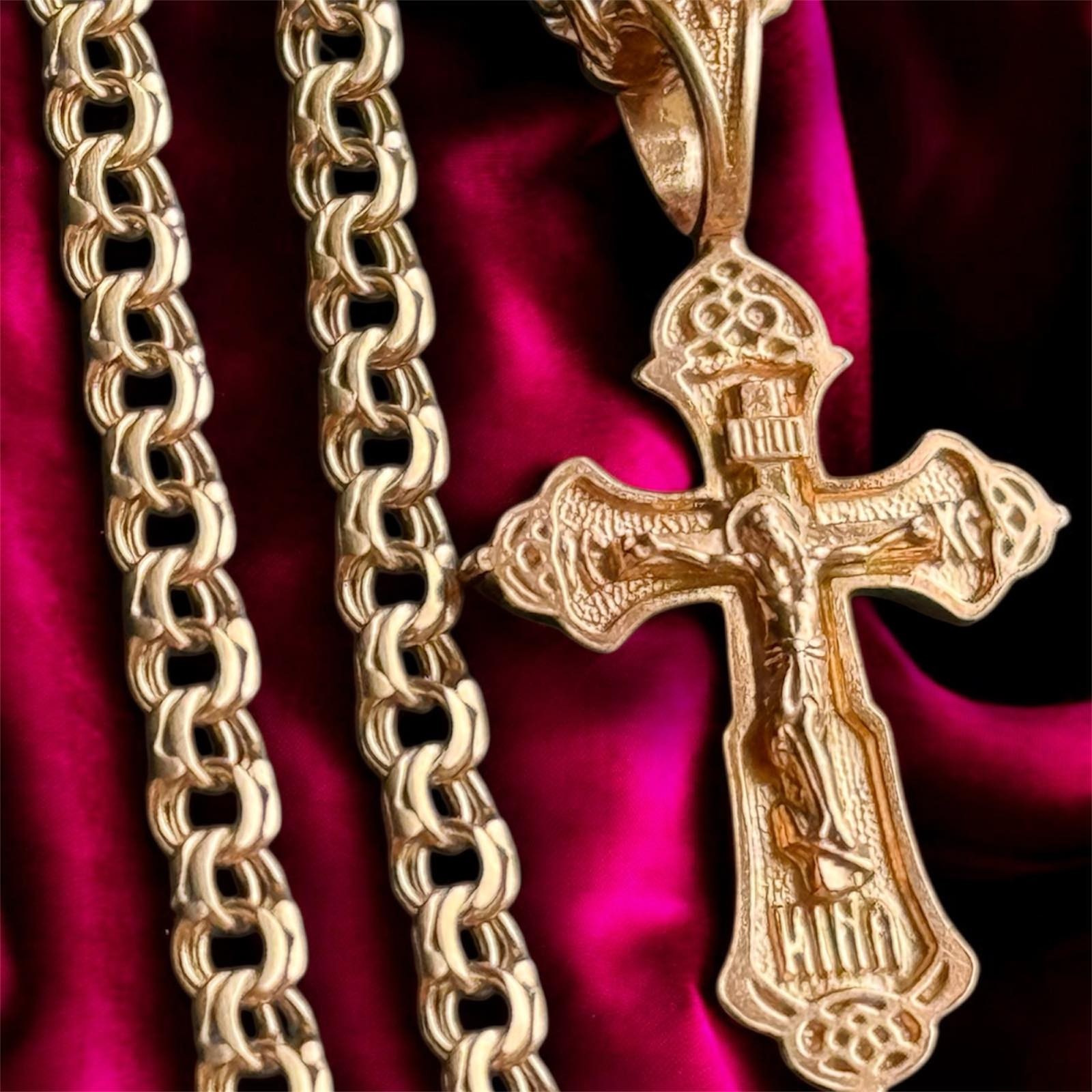 Cross Jesus Necklace Gold Plated Silver 925 Pendant Jewelry Orthodox Women Men's