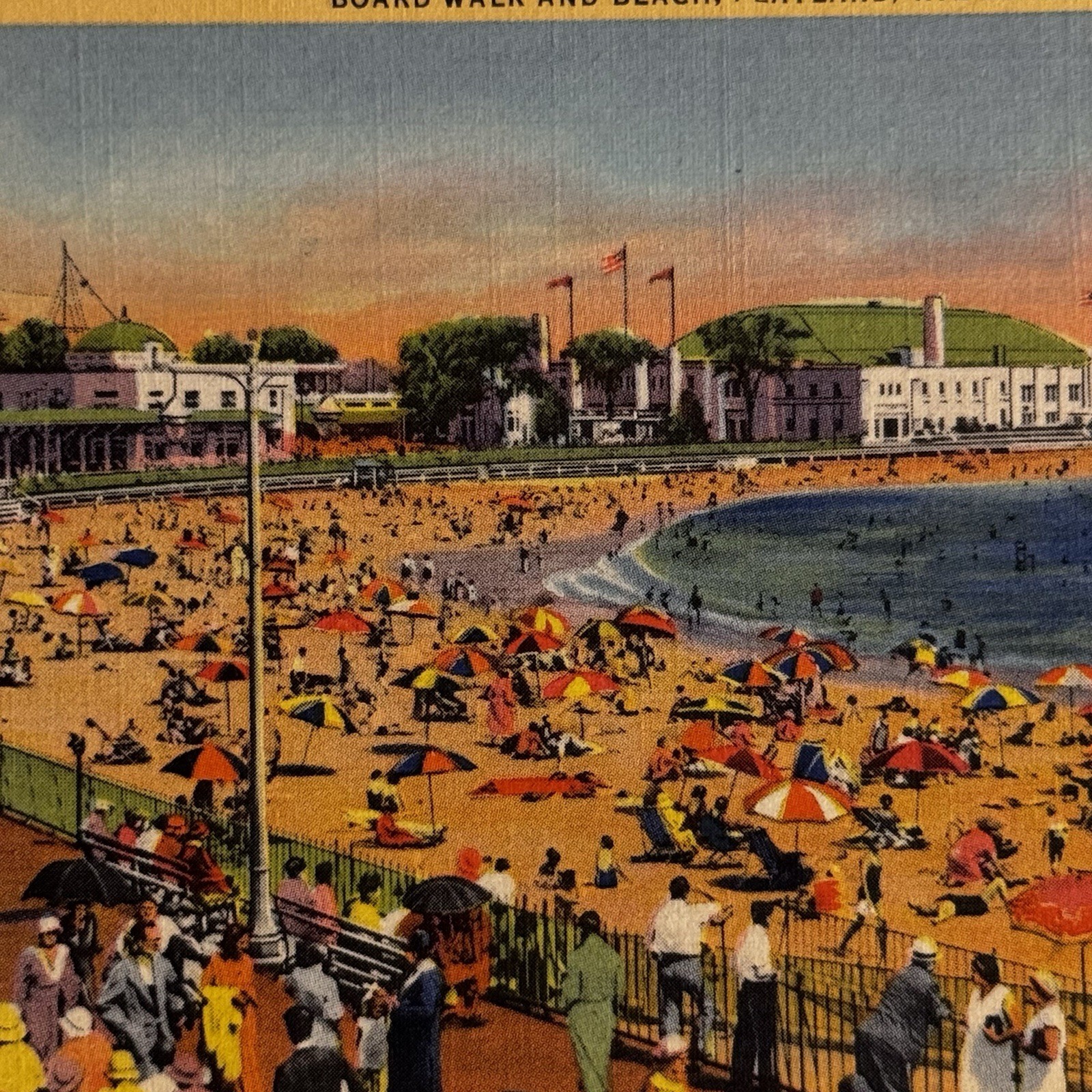 Vtg Rare 1935 Rye Playland Beach NY Linen Postcard Boardwalk Posted New York