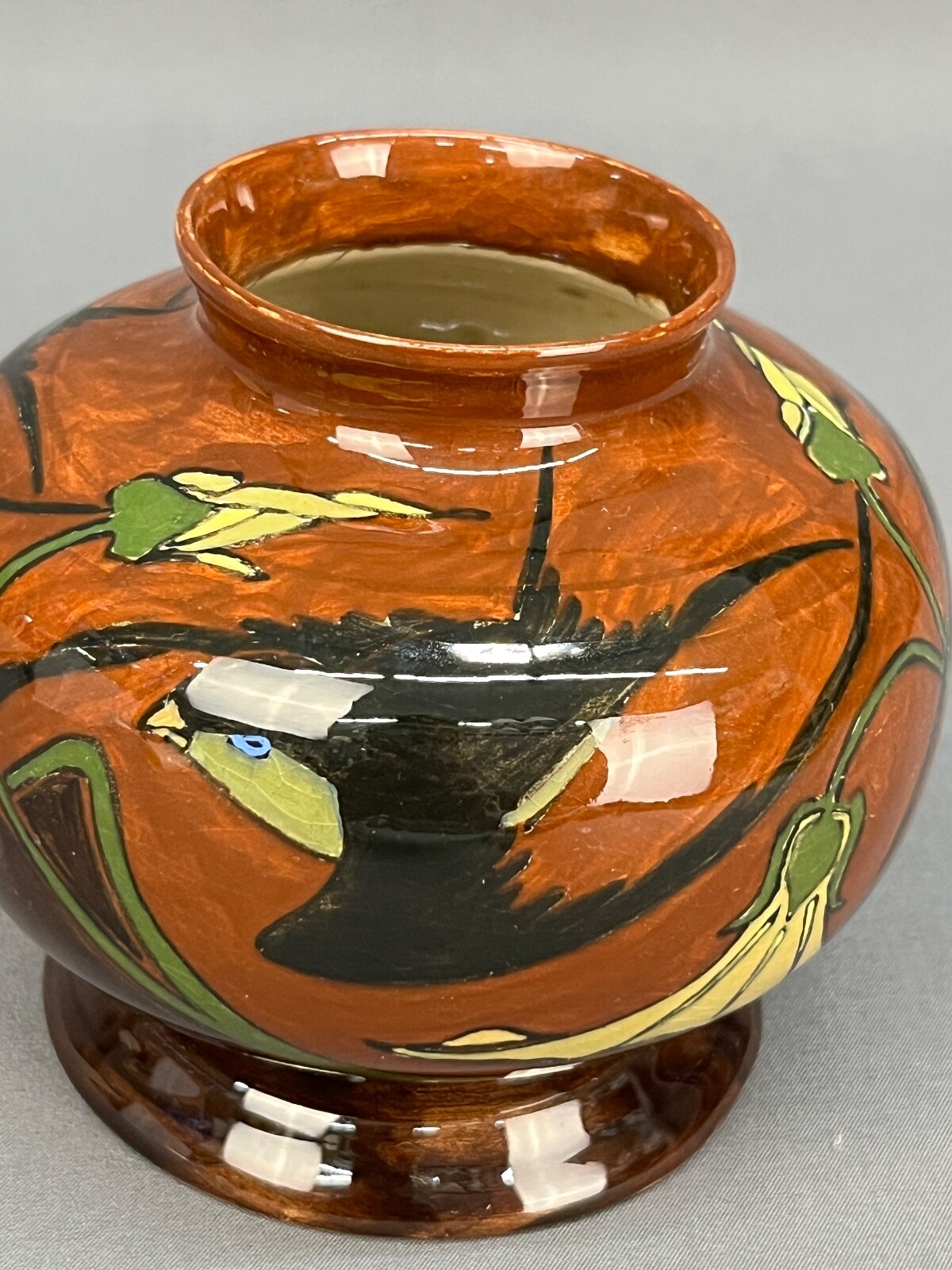 Art Nouveau Dutch Rozenburg Den Haag Glazed 3 ¾” Vase w/Poppies & Birds c. 1901 Art Nouveau Dutch Rozenburg Den Haag Glazed 3 ¾” Vase w/Poppies & Birds c. 1901