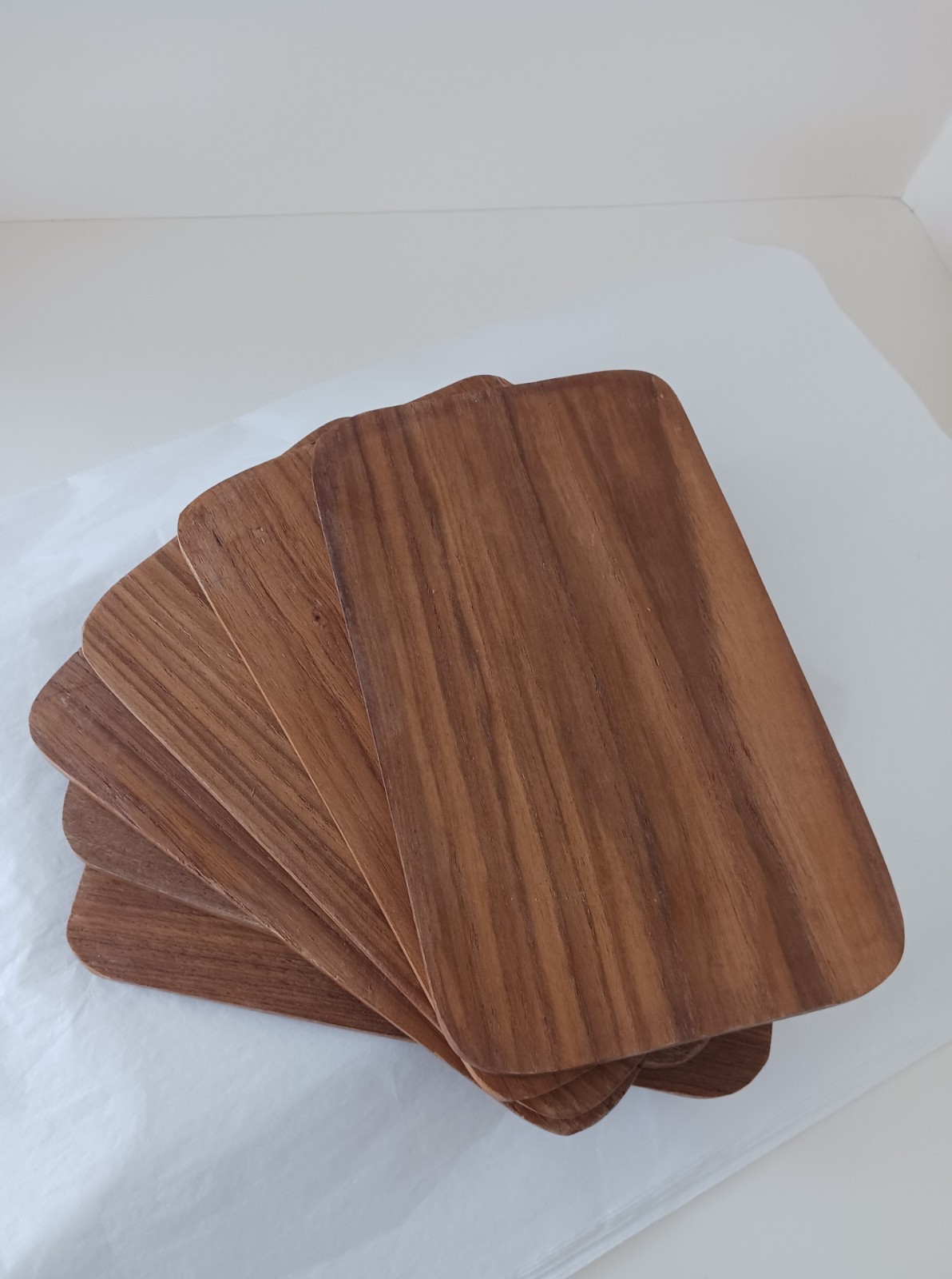 Vintage 1960s Mid Century Danish Modern Teak Wood Serving Board Tray Set of 6