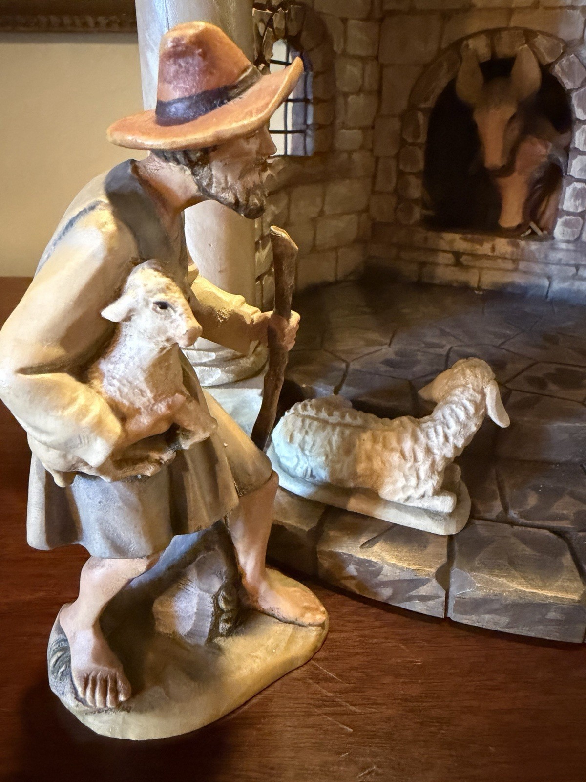 Anri Kuolt Shepherd With Lamb 6 Inch Scale Hand Carved Excellent Condition 