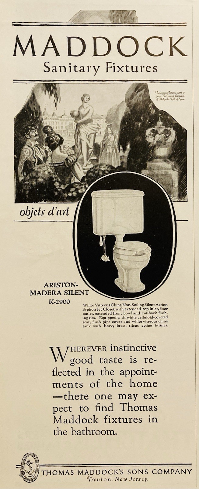 1924 AD.(PC4)~THOMAS MADDOCK’S SONS CO. TRENTON, NJ. MADDOCK SANITARY FIXTURES 1924 AD.(PC4)~THOMAS MADDOCK’S SONS CO. TRENTON, NJ. MADDOCK SANITARY FIXTURES