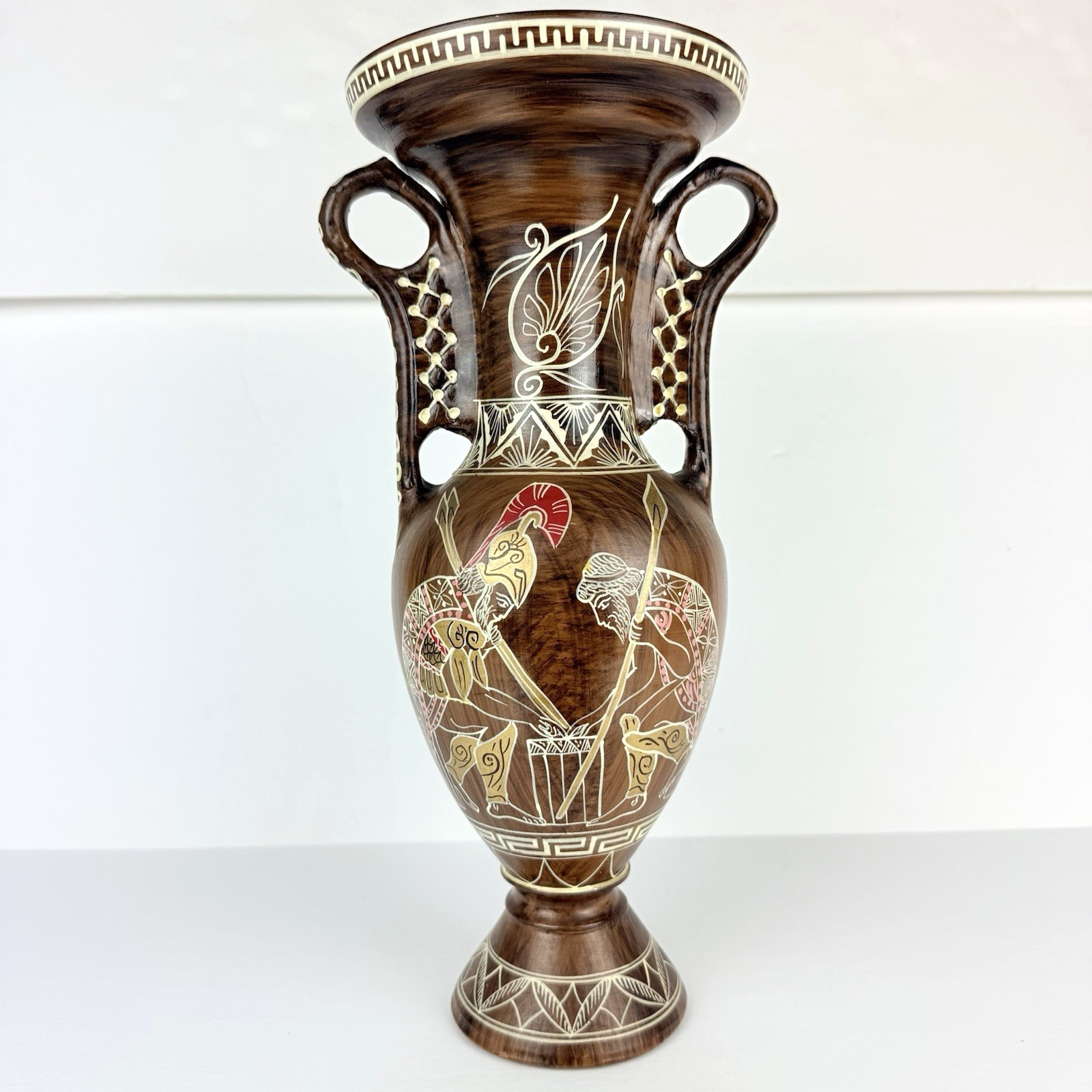 Vintage Grecian Vase Achilles and Patroclus Hand Painted No 35 Made in Greece