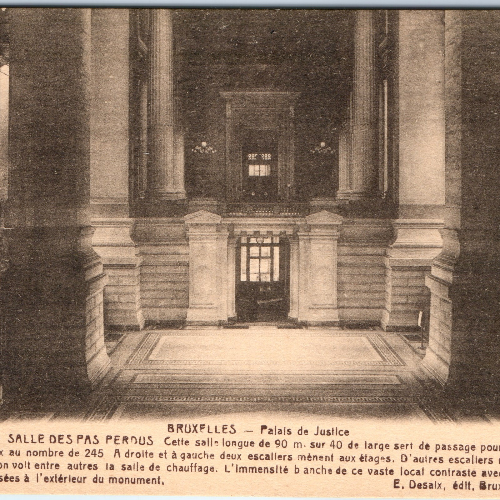 c1900s Brussels, Belgium Palace of Justice Hall of Lost Steps Columns Lamps A354