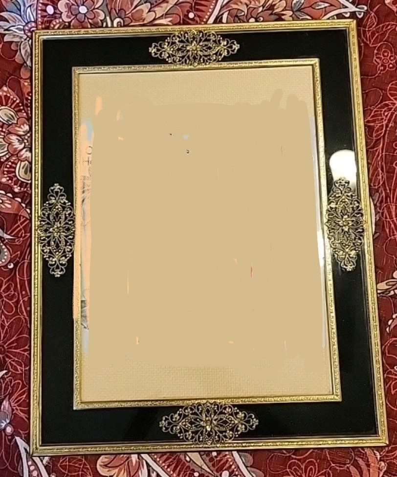 Vtg Enamel & Ormolu Filigree Art Deco Picture Frame Large 11.5x14.5