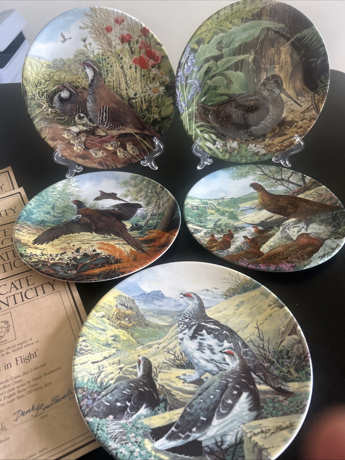 Vintage Royal Grafton Plates W/Paperwork Pheasant Partridge Grouse Woodcock 5 Vintage Royal Grafton Plates W/Paperwork Pheasant Partridge Grouse Woodcock 5