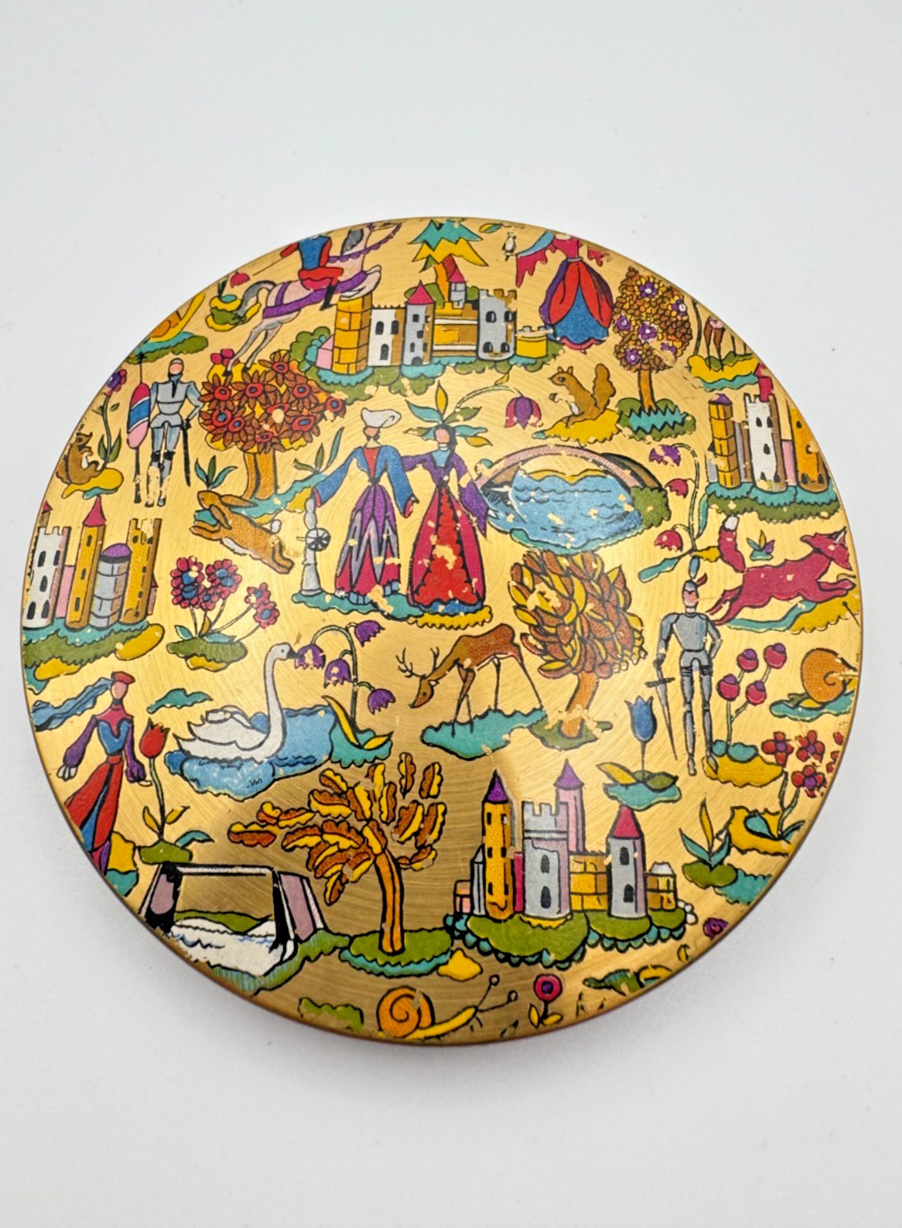 Vintage 1950s Le Rage Powder Compact Fairytale Medieval Castle Enamel Flapjack