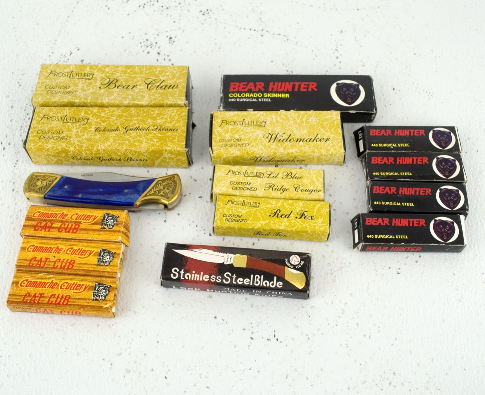 Mixed Lot 14 Assorted Boxed Folding Pocketknives, Frost Comanche Cutlery Mixed Lot 14 Assorted Boxed Folding Pocketknives, Frost Comanche Cutlery