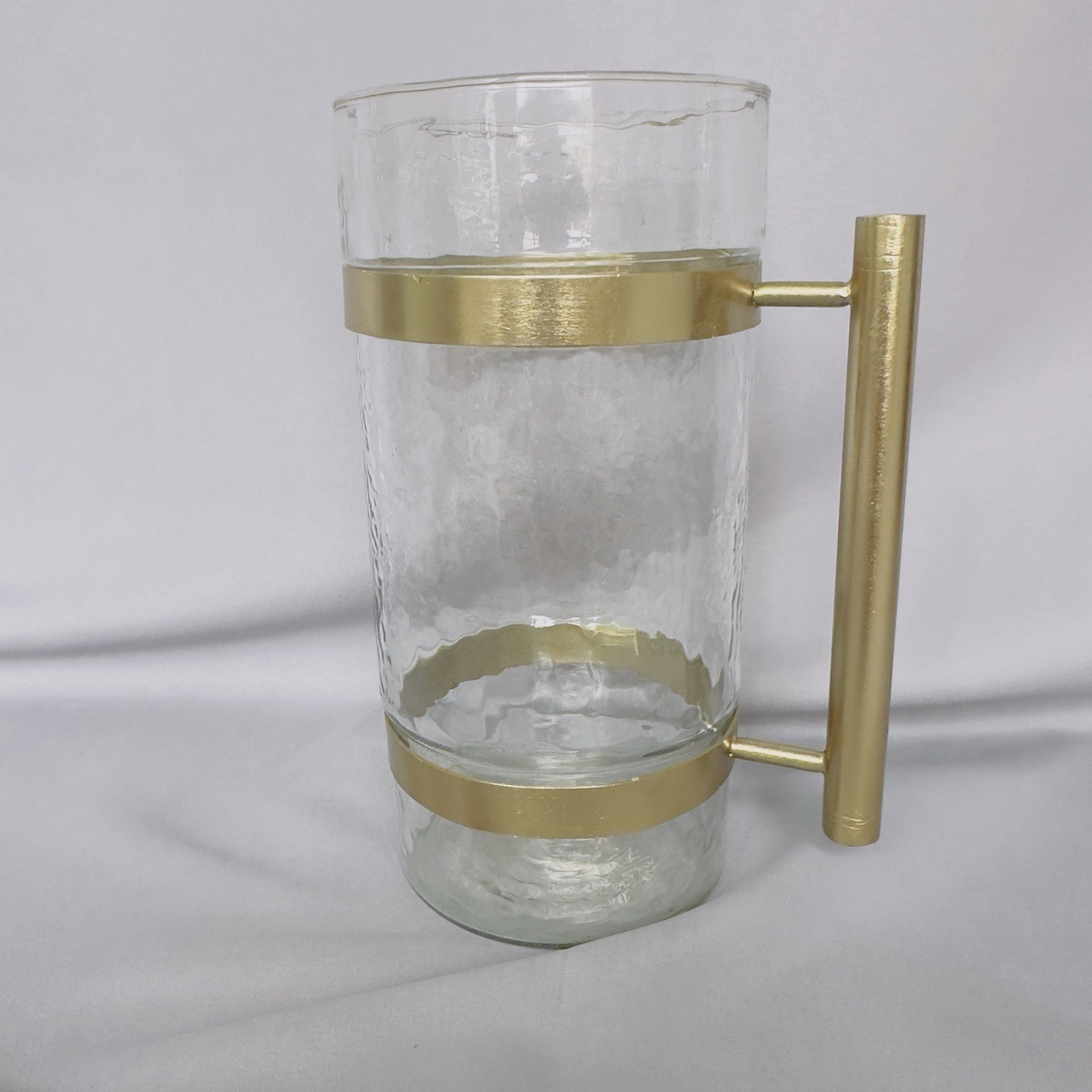 Williams Sonoma Antique Gold Brass Handle and Dimple Glass Water Pitcher Williams Sonoma Antique Gold Brass Handle and Dimple Glass Water Pitcher