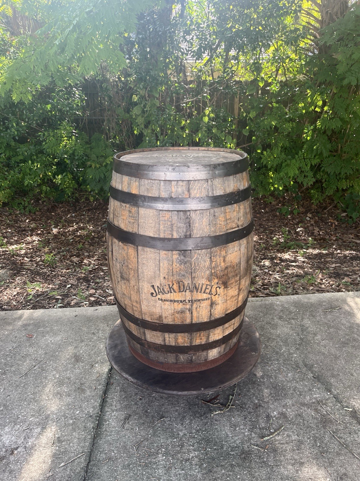 Authentic Jack Daniel’s Whiskey Barrel w/ Wood Display Base 42” Rustic Decor