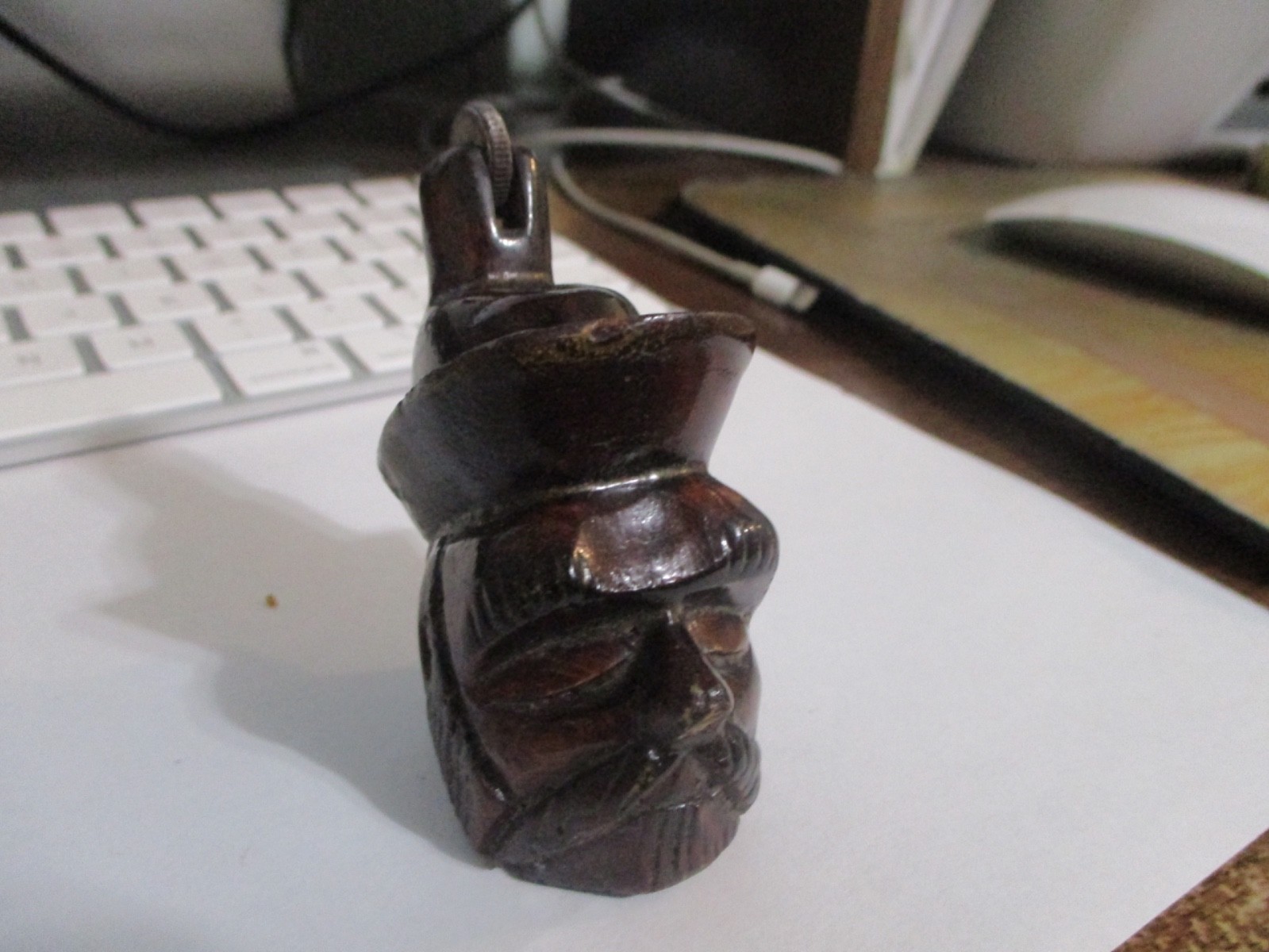RARE HAND CARVED WOOD FIGURAL MAN WITH HAT TOBACCO LIGHTER. NOT WORKING. VGC RARE HAND CARVED WOOD FIGURAL MAN WITH HAT TOBACCO LIGHTER. NOT WORKING. VGC