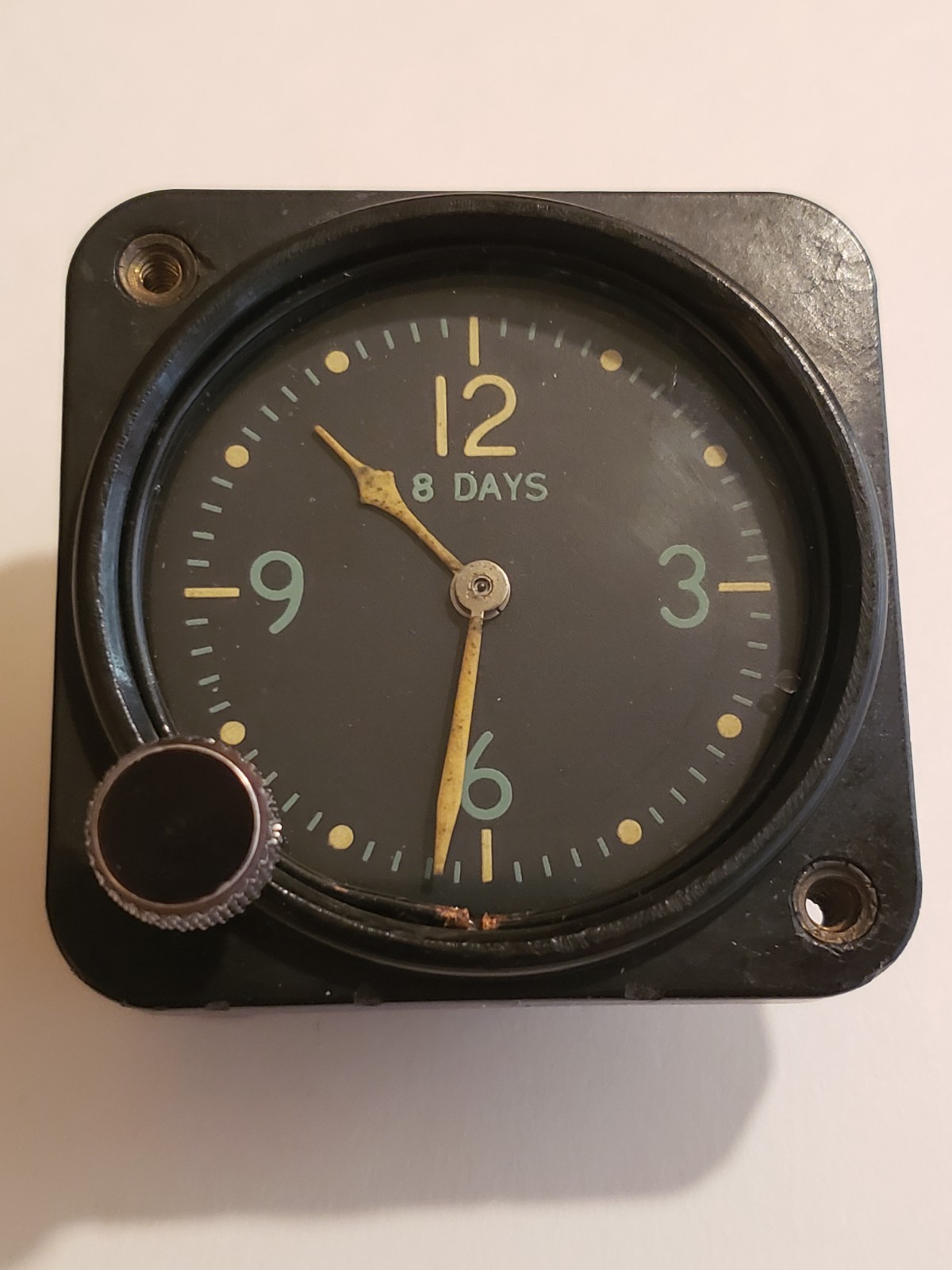 WWII Elgin Aircraft Cockpit Clock 8 Day  Part No. 1776 – Spec 94-27970  Working