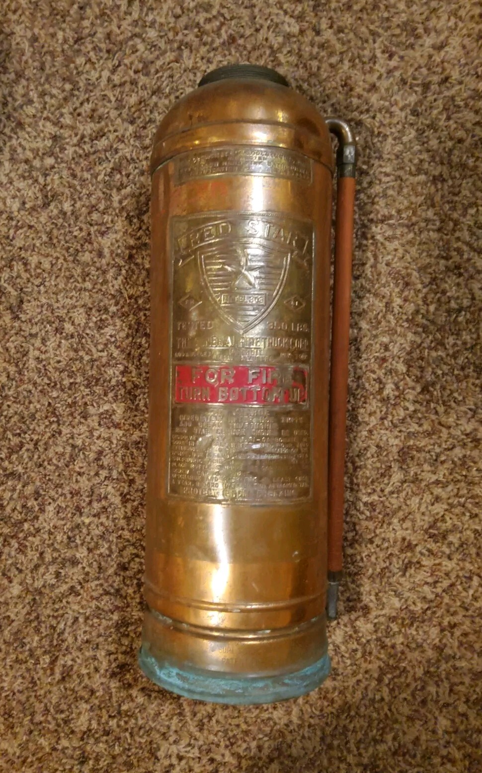 Vintage Fire Extinguisher Red Star Copper Brass Empty Model 303 24” X 7”