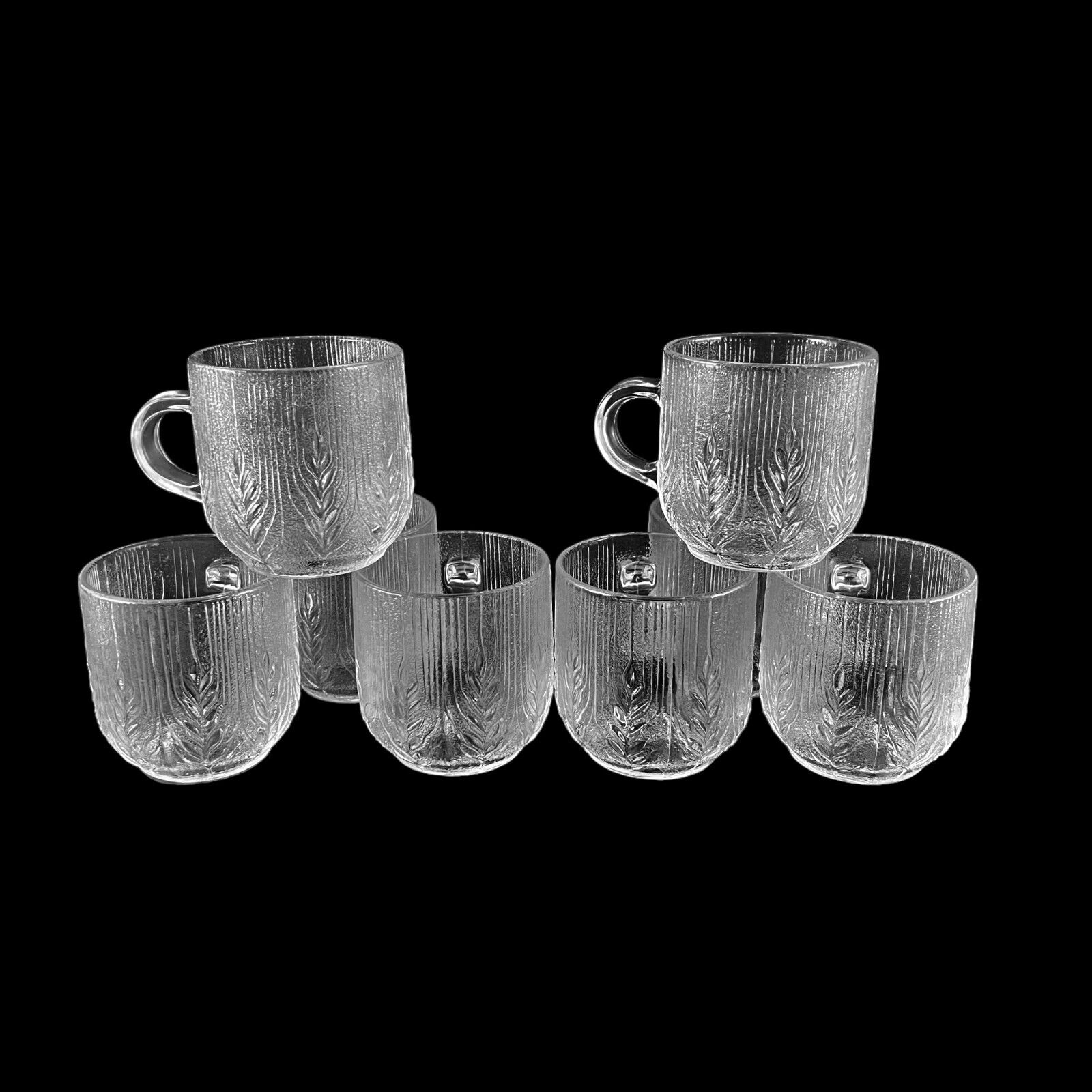 Frosted Arcoroc Country Wheat Punch Bowl Cups/Coffee Cup Set Of 8 Vintage USA