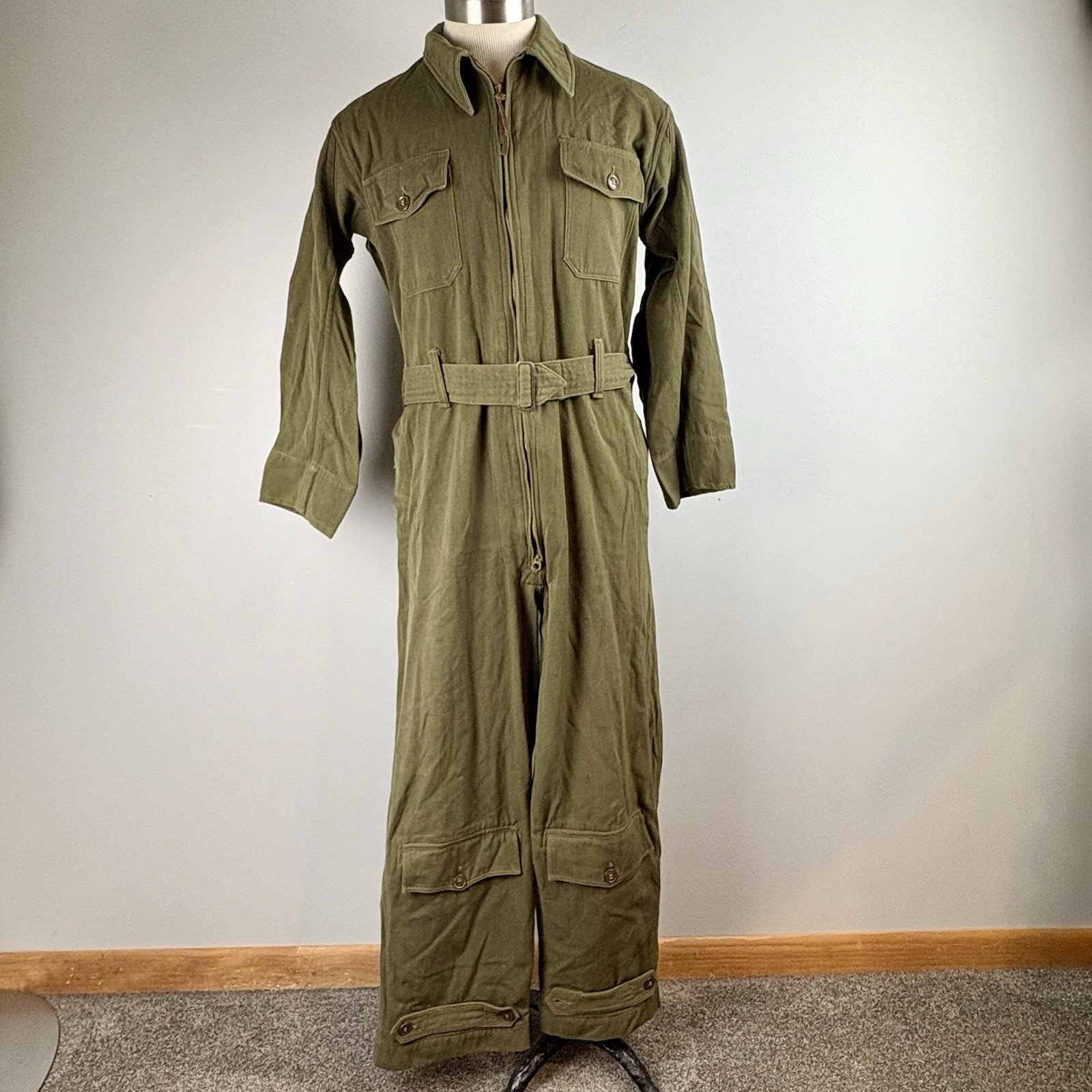 VTG WWII 40s USAAF USAF Summer Flying Suit Medium WW2 belted talon zip VTG WWII 40s USAAF USAF Summer Flying Suit Medium WW2 belted talon zip