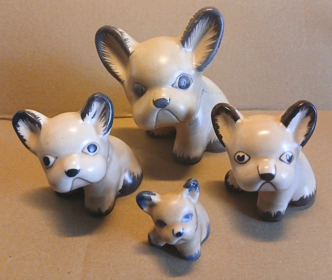 4 vintage Sylvac/ Denby 'Byngo' ceramic French bulldog figurine 4 vintage Sylvac/ Denby 'Byngo' ceramic French bulldog figurine