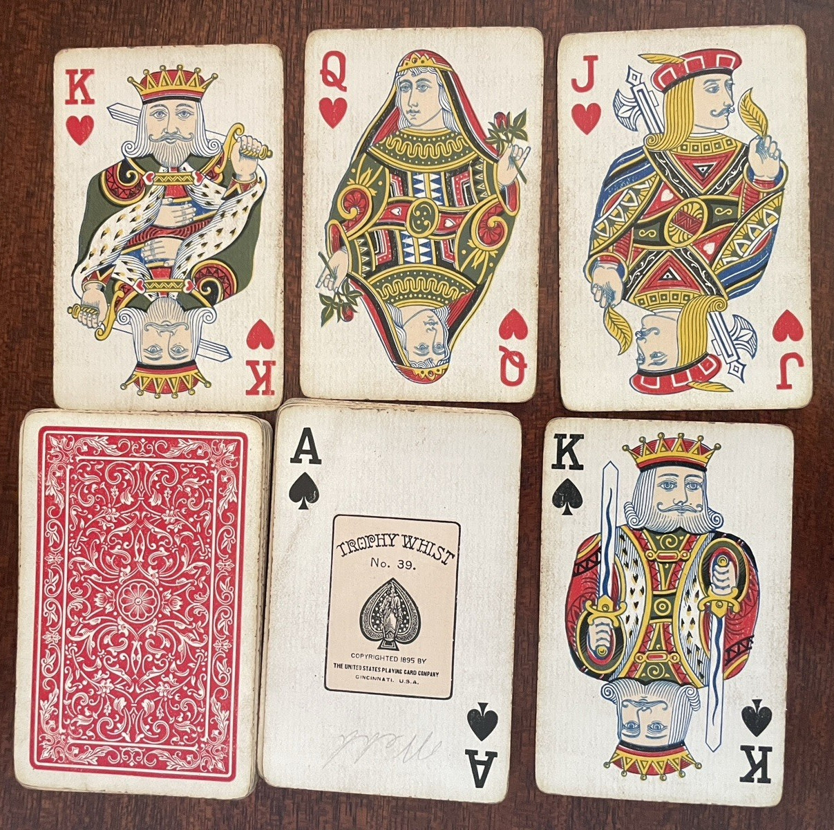 Antique c1895 US Playing Card Co Trophy Whist Playing Cards, Custom Courts no J