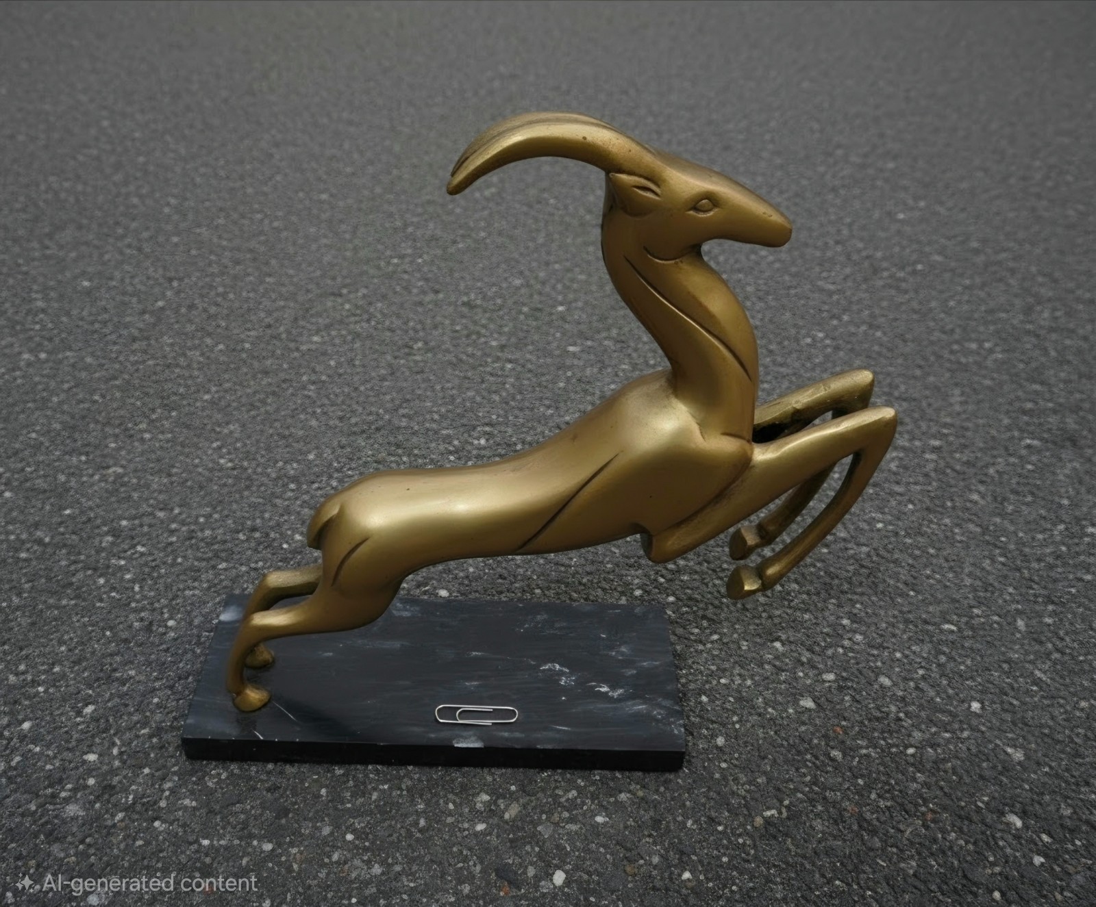 Vintage Brass Leaping Gazelle Antelope Sculpture Black Marble Base Art Deco MCM