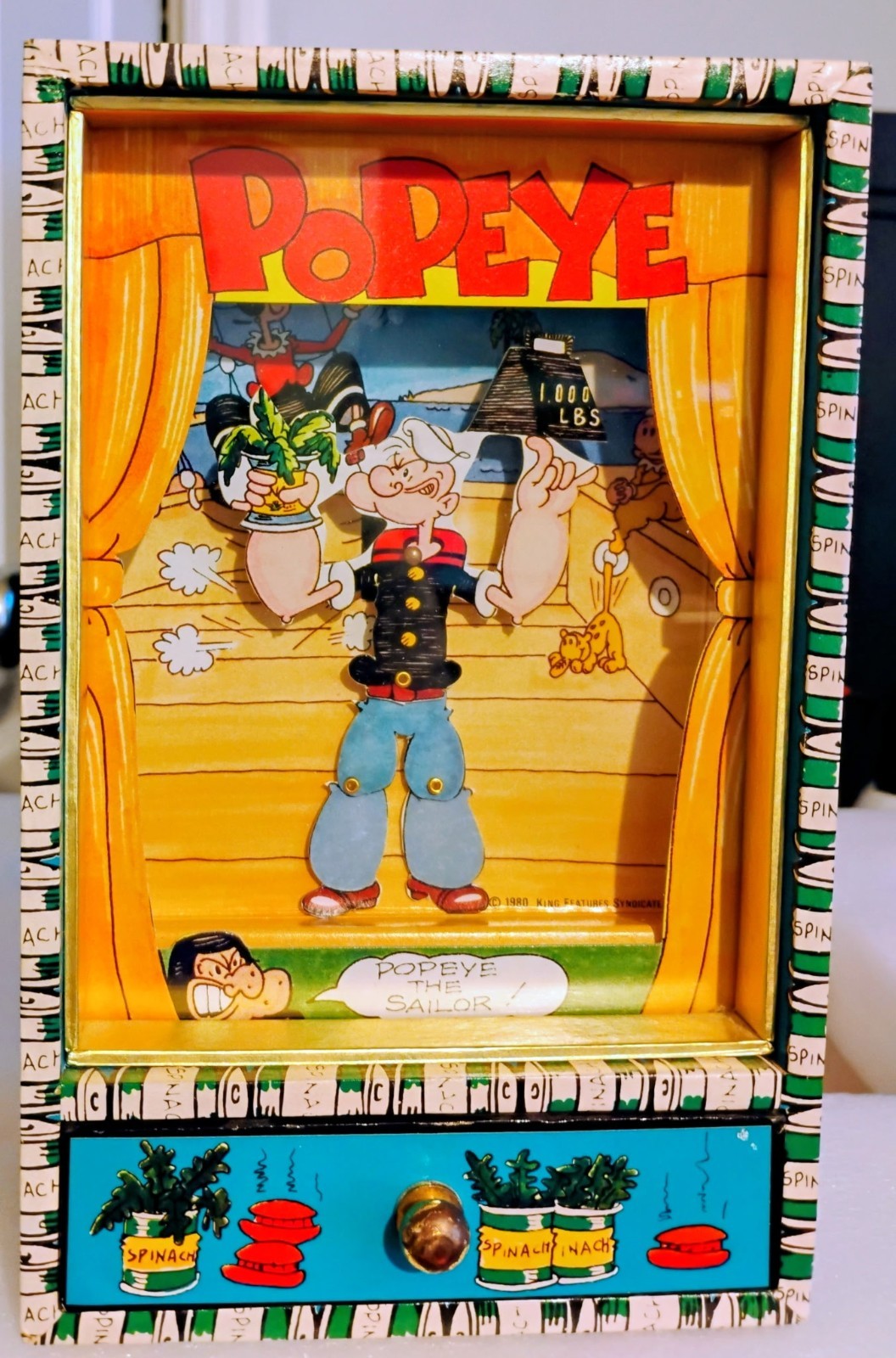 Vintage 1980 Popeye Dancing Music Box Jewelry Drawer King Features WORKS Vintage 1980 Popeye Dancing Music Box Jewelry Drawer King Features WORKS