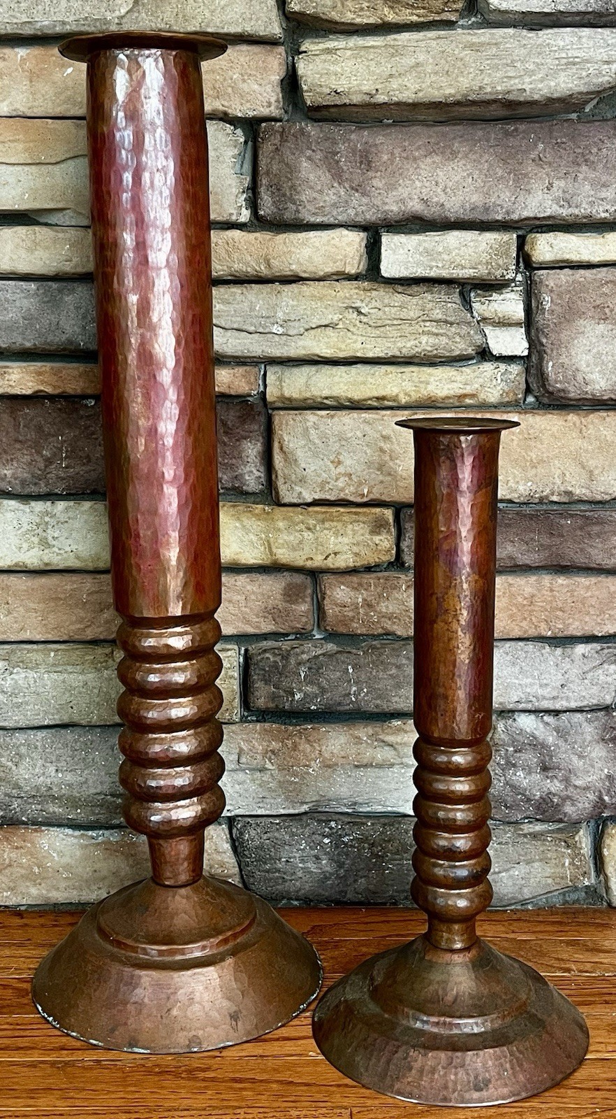 HUGE Vtg Rose Ann Hall Designs Hand Hammered Solid Copper Vases / Candle Holders HUGE Vtg Rose Ann Hall Designs Hand Hammered Solid Copper Vases / Candle Holders